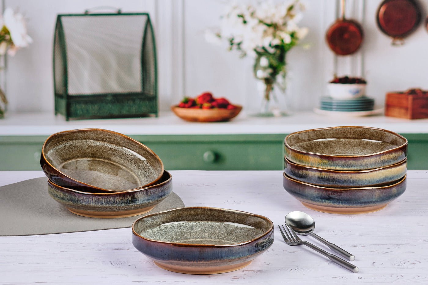 Stoneware deep plate - 6 pieces BJORN Brown