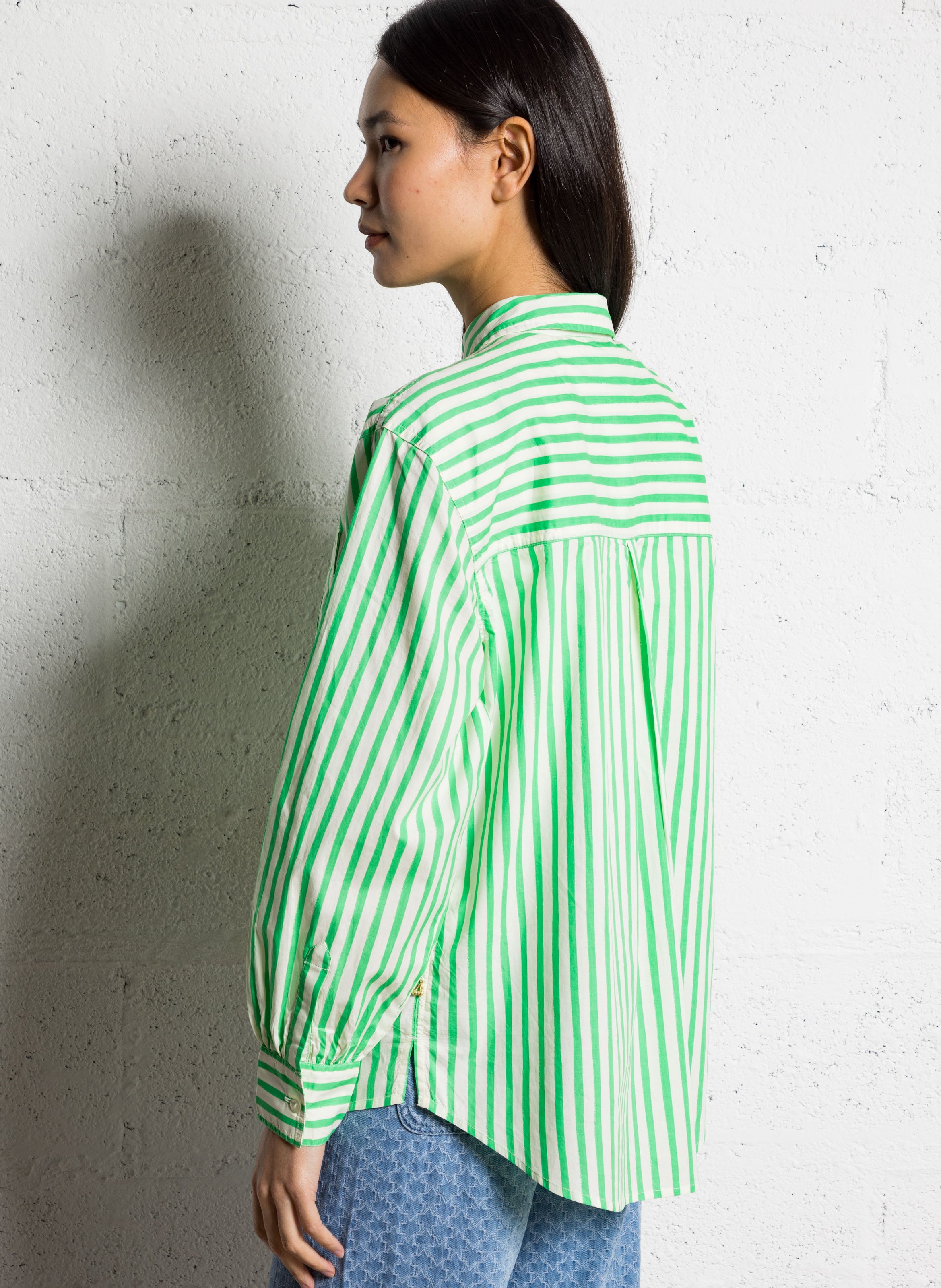 Chemise col classique rayée en coton bio FABIENNE CHAPOT Vert