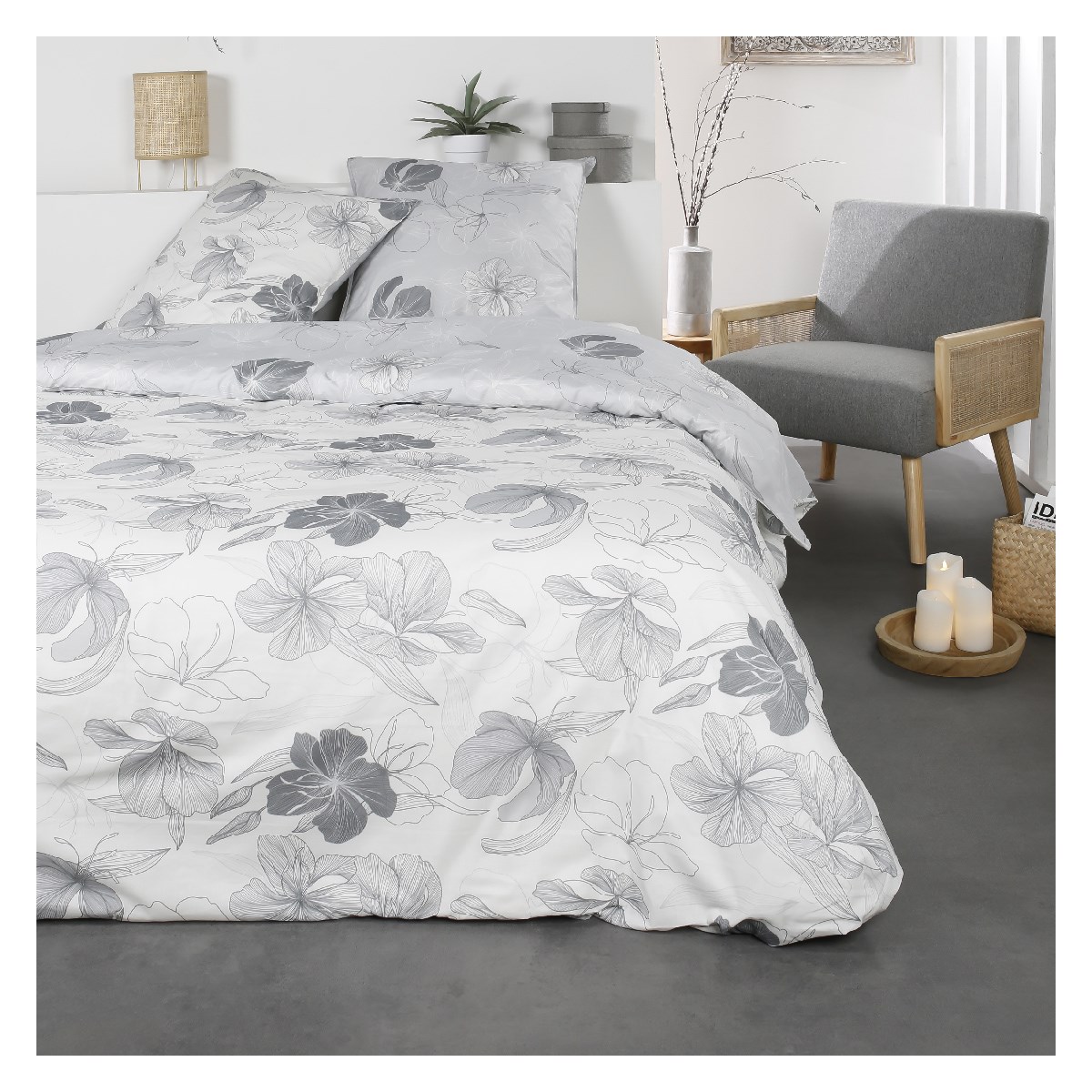 Printed cotton bedding set TODAY LINGE DE MAISON Grey