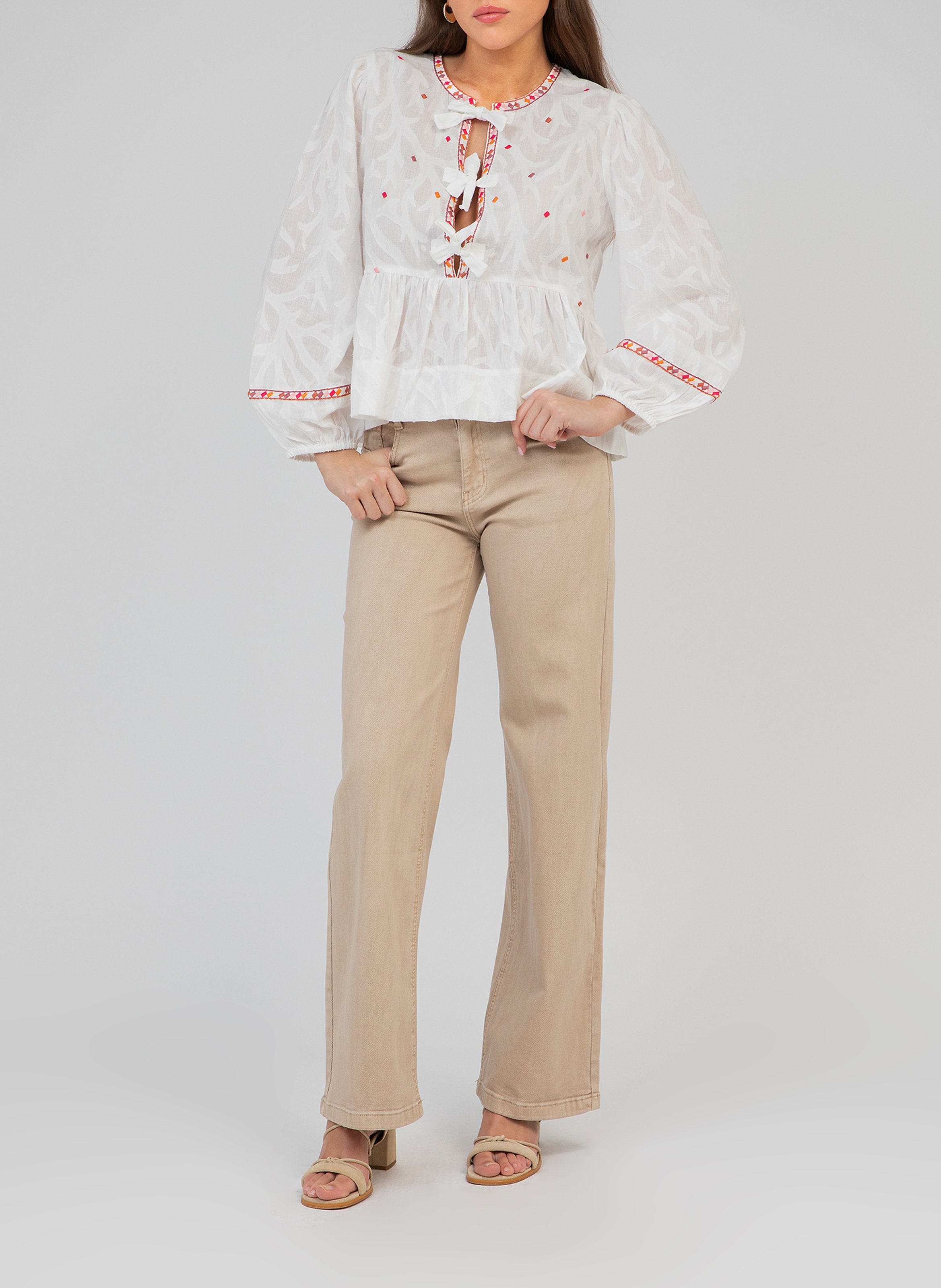 Loose blouse with fancy details AN'GE Beige