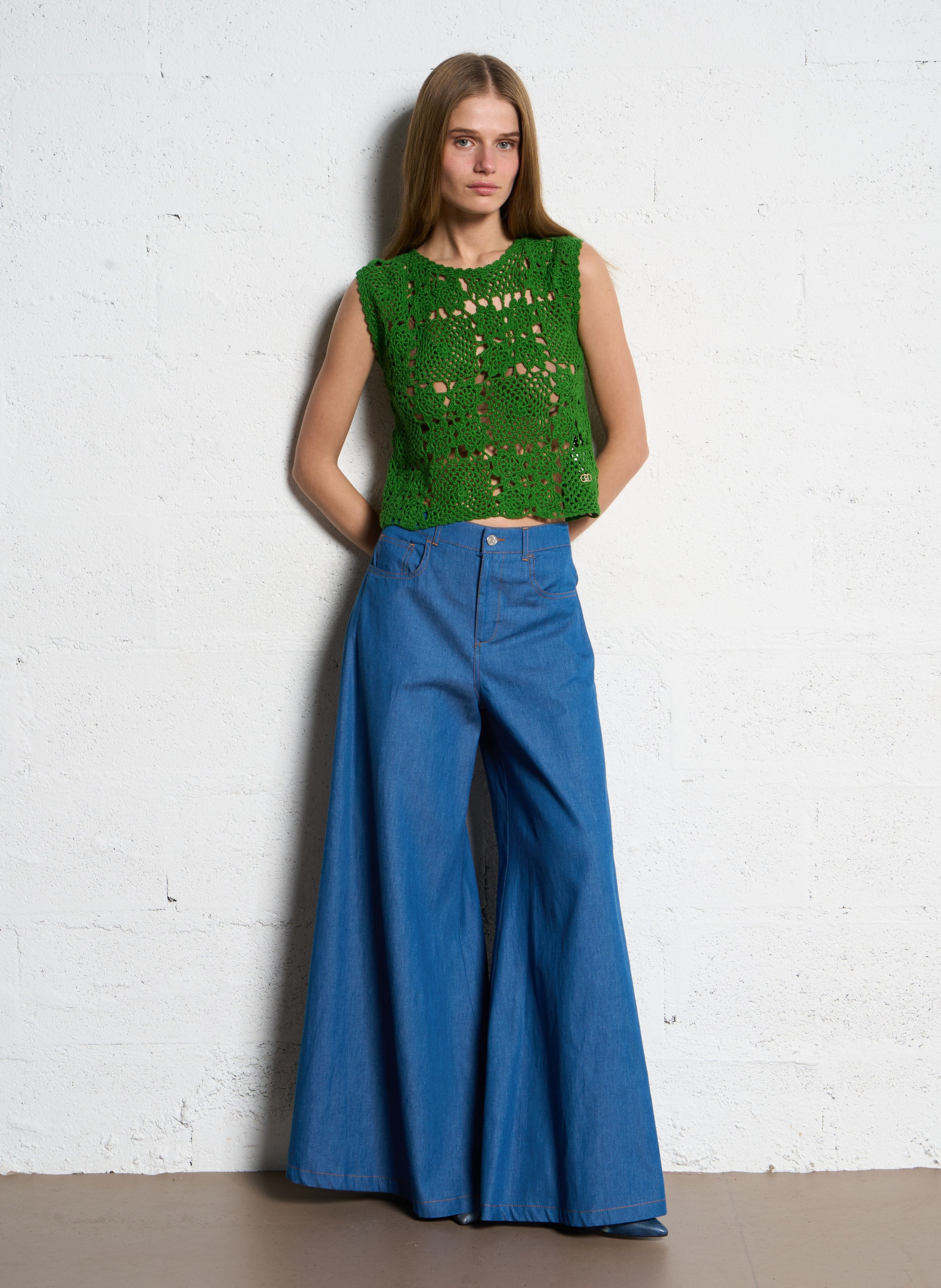 パンツ LIU JO Woman Pants Blue WA5510D4695 78902 Pantaloni in denim largo in cotone Den blue dk ciampy w Liu