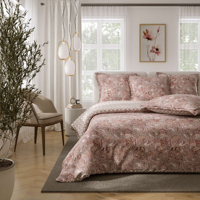 Parure de couette "imprimé double face" percale pur coton peigné 80 fils/cm²  pour lit 160 à 180 king size COTON PUR