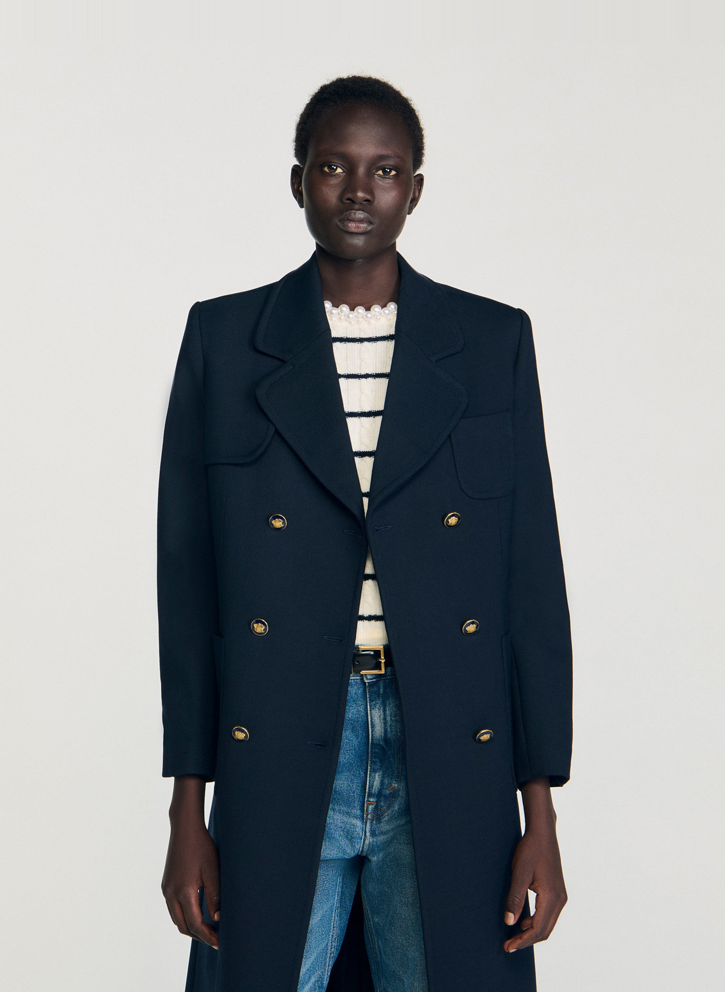 Manteau col tailleur SANDRO Bleu