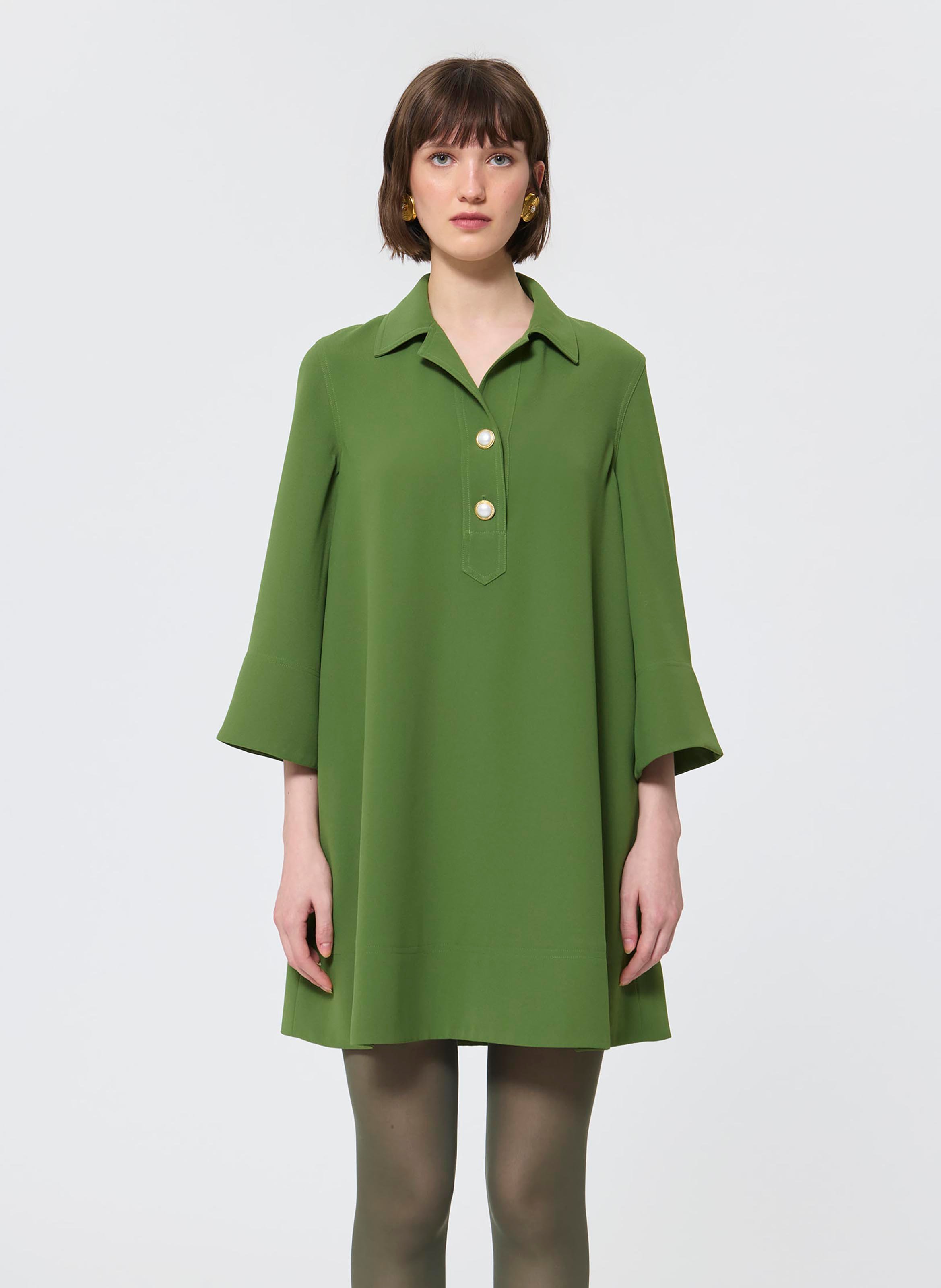 Short straight dress with 3/4 flared sleeves TARA JARMON Green
