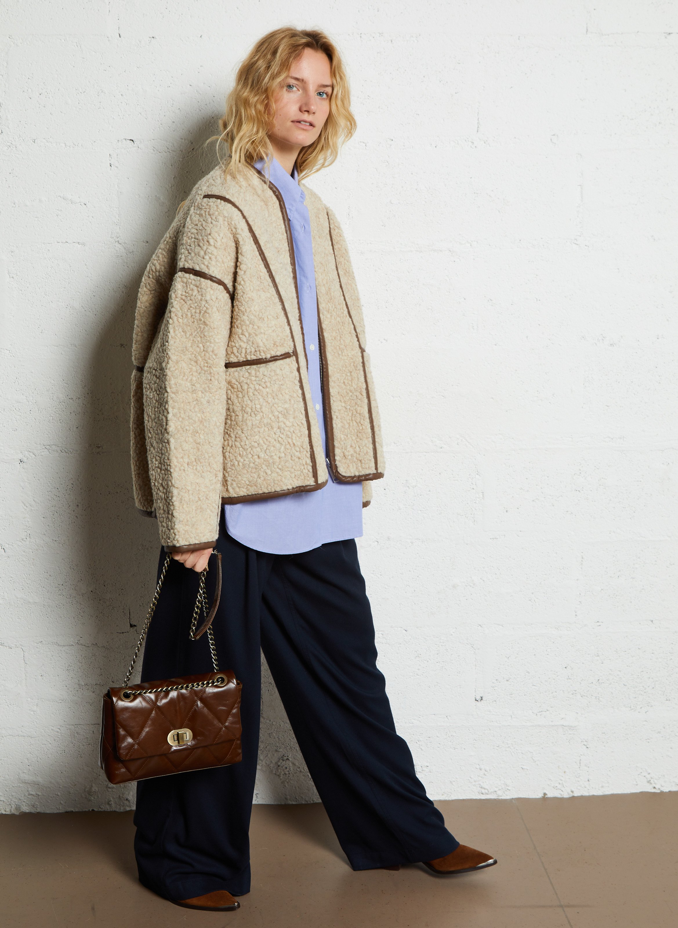 Sac bandoulière en cuir MAISON 123 Marron