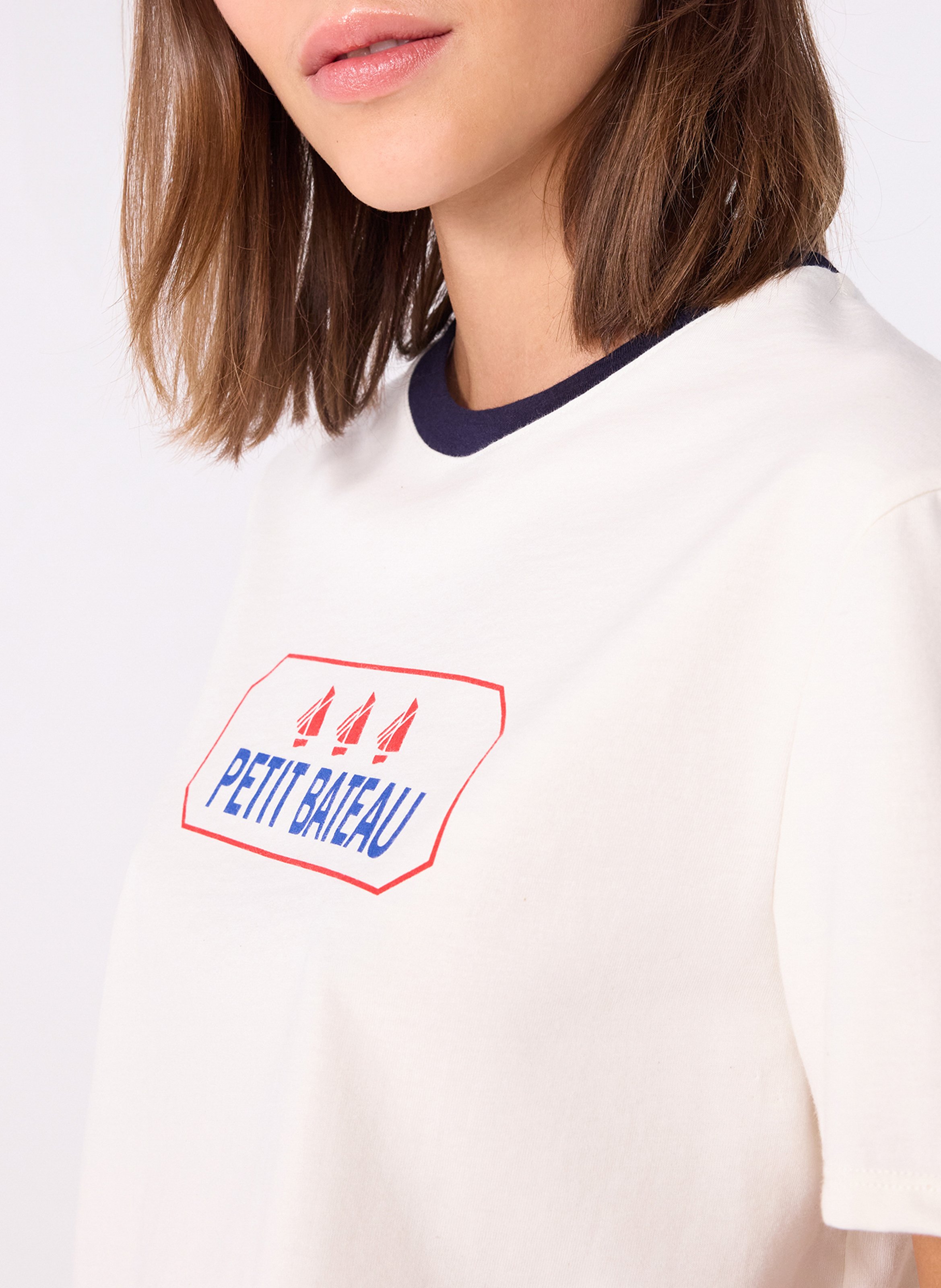 Gerader T-Shirt aus bedruckter Baumwolle PETIT BATEAU Beige