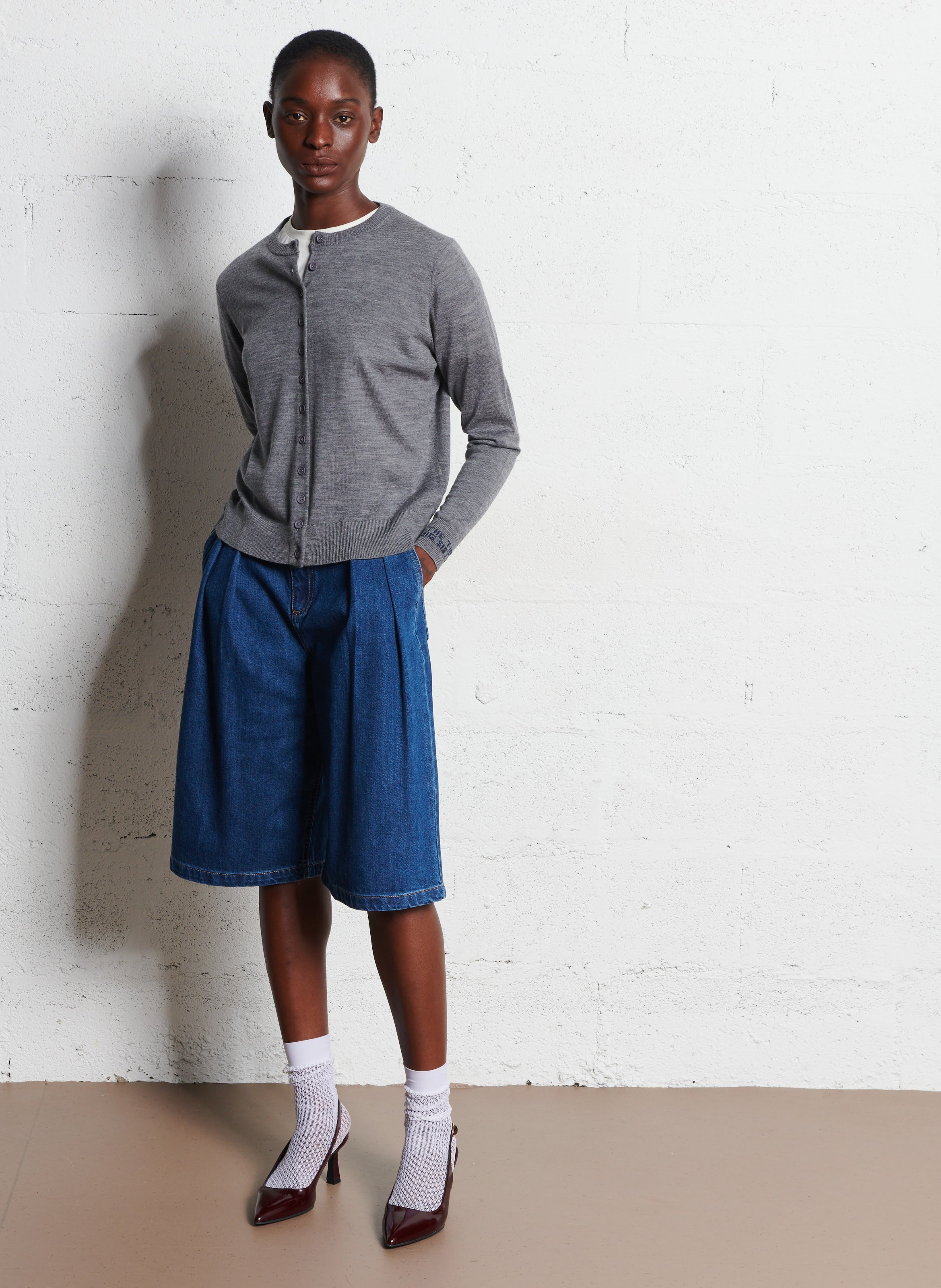 Gilet col rond en laine THE TINY BIG SISTER Gris