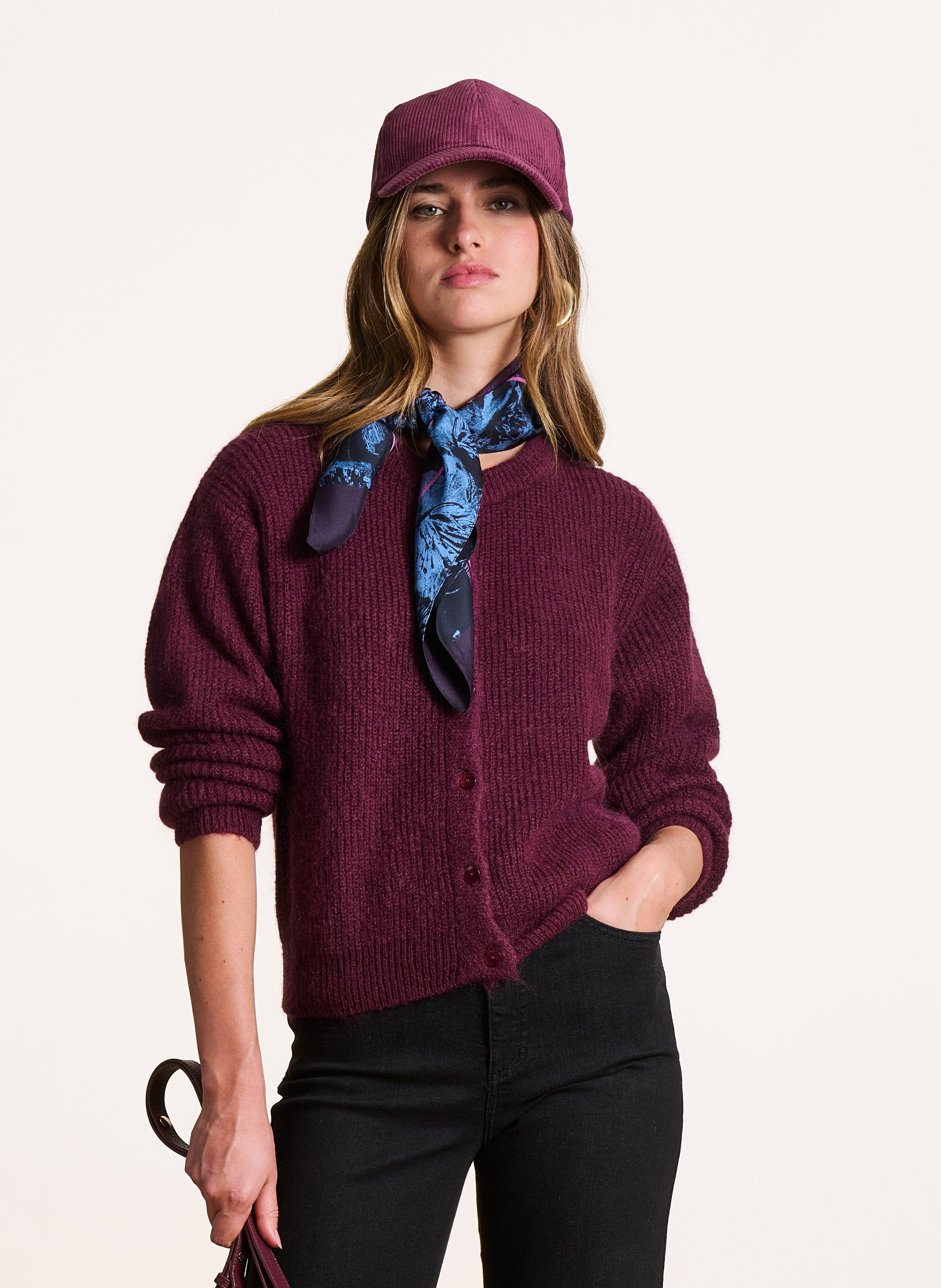 Loose-fit mixed-knit cardigan with round neck LA FEE MARABOUTEE
