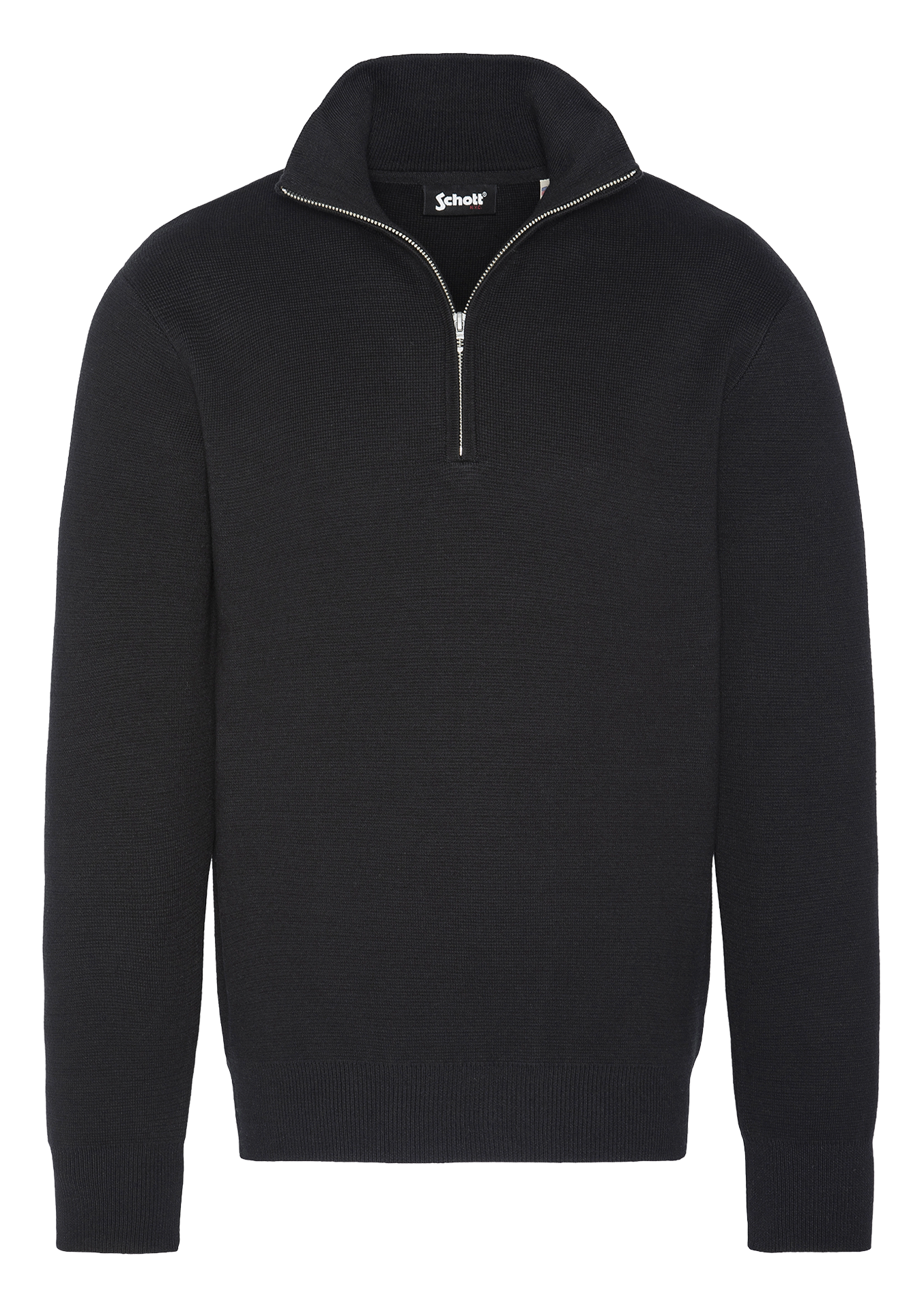 Pull droit col montant zippé en coton  SCHOTT Noir