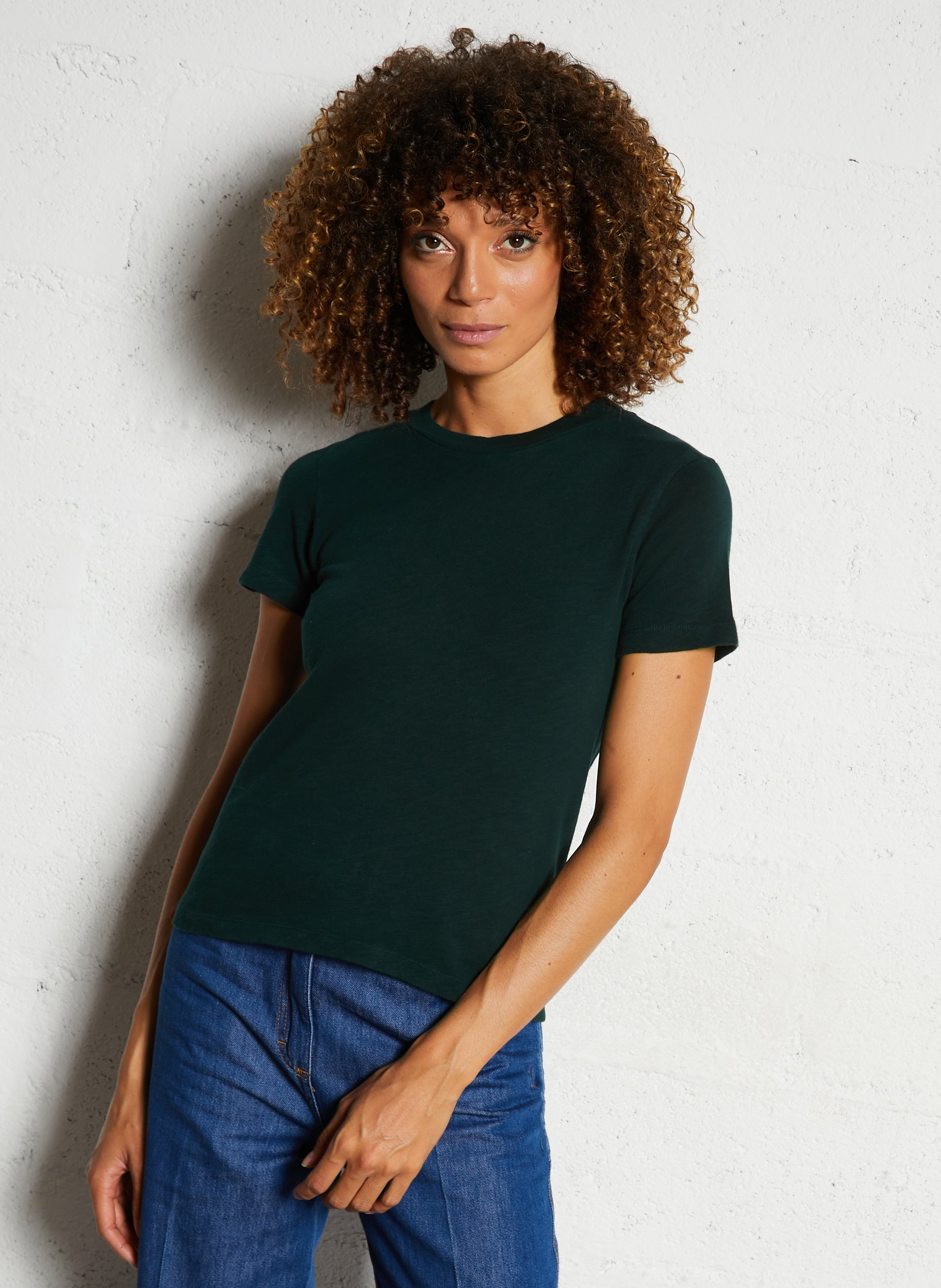 Tee-shirt col rond en coton AMERICAN VINTAGE Vert