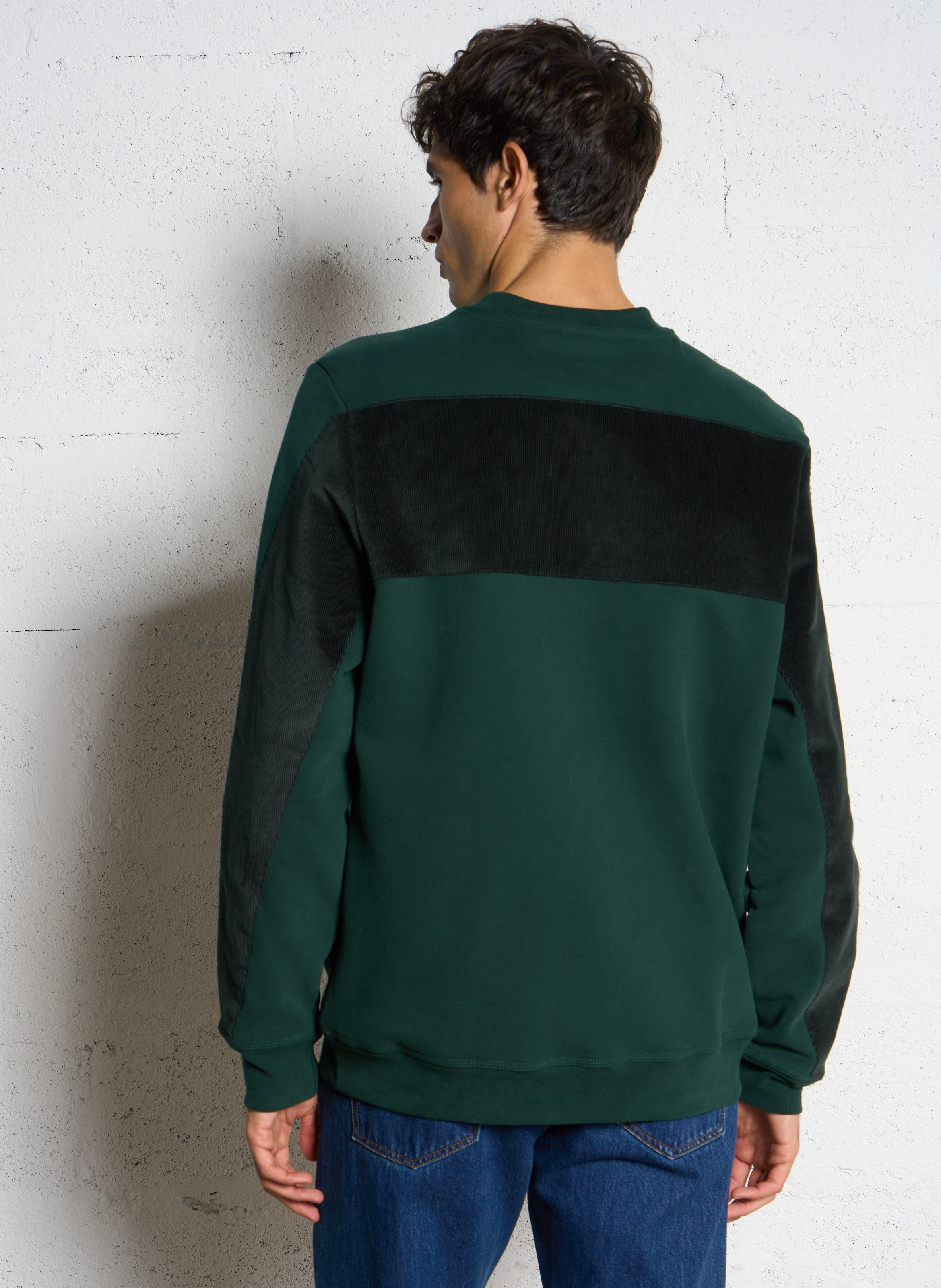 Straight fit round neck ribbed corduroy cotton sweatshirt PAUL SMITH Green
