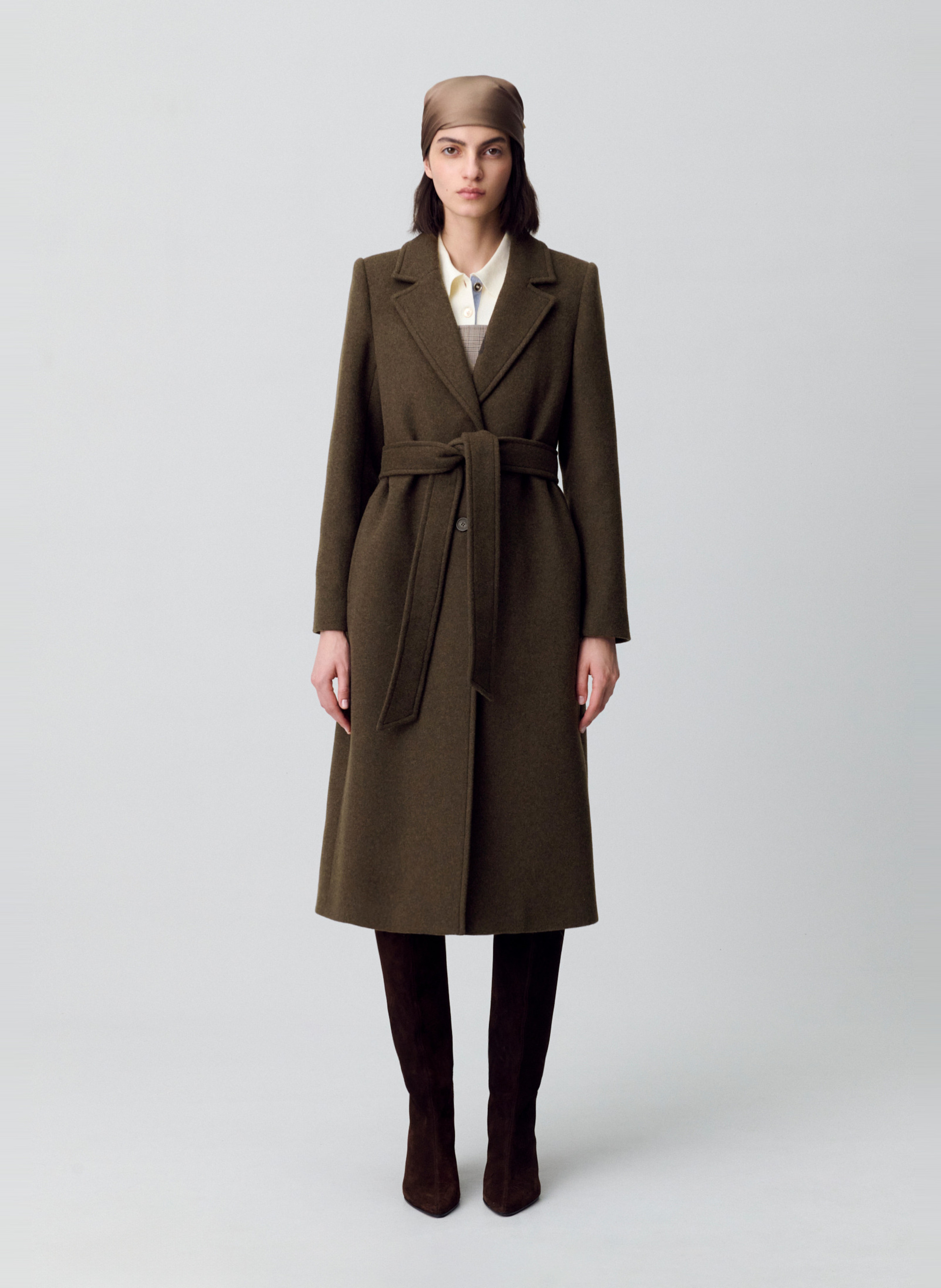 Manteau col tailleur en laine mélangée CLAUDIE PIERLOT Kaki