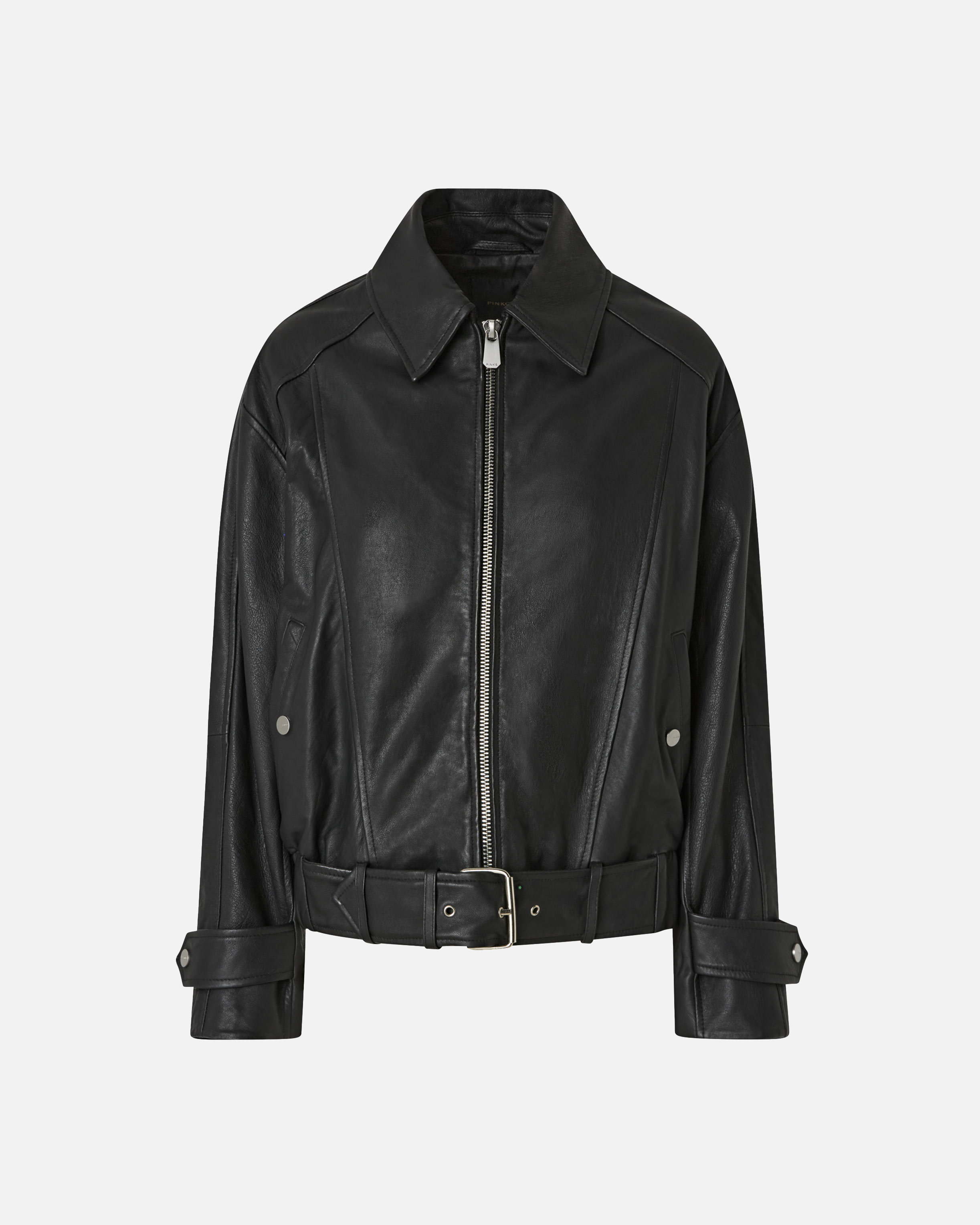 Bubble leather jacket with embroidery PINKO Black