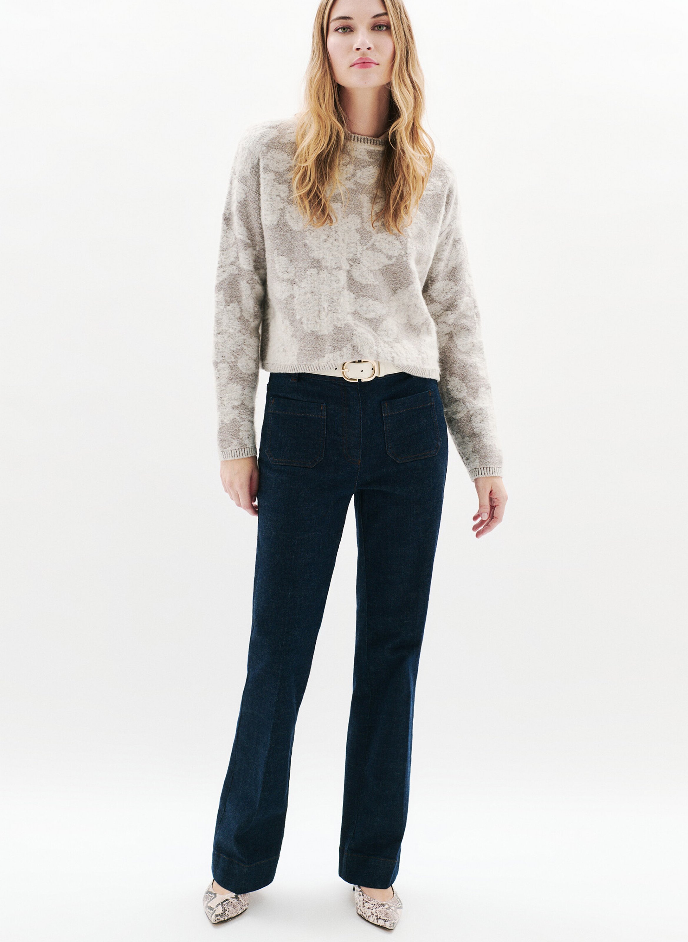 Straight round-neck knit sweater CAROLL Grey