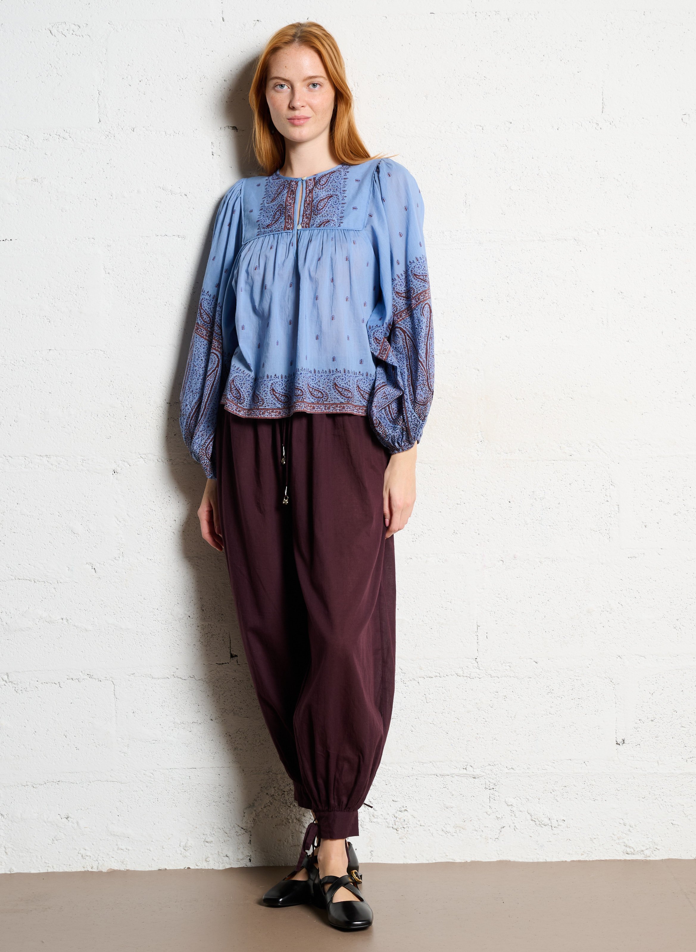 Blouse col rond en coton ANTIK BATIK Bleu