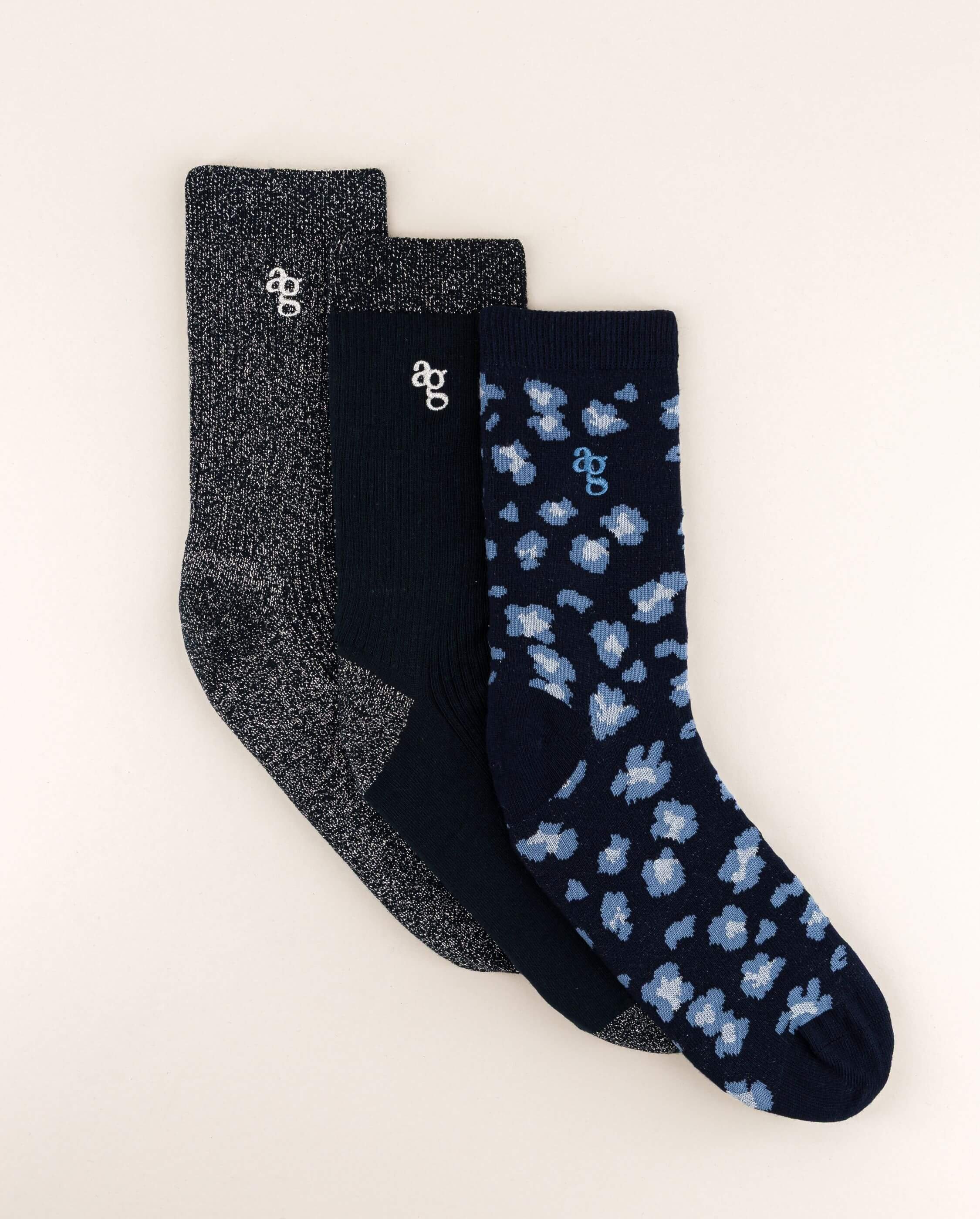 Pack of 3 pairs of women's socks, navy ANGARDE Blue