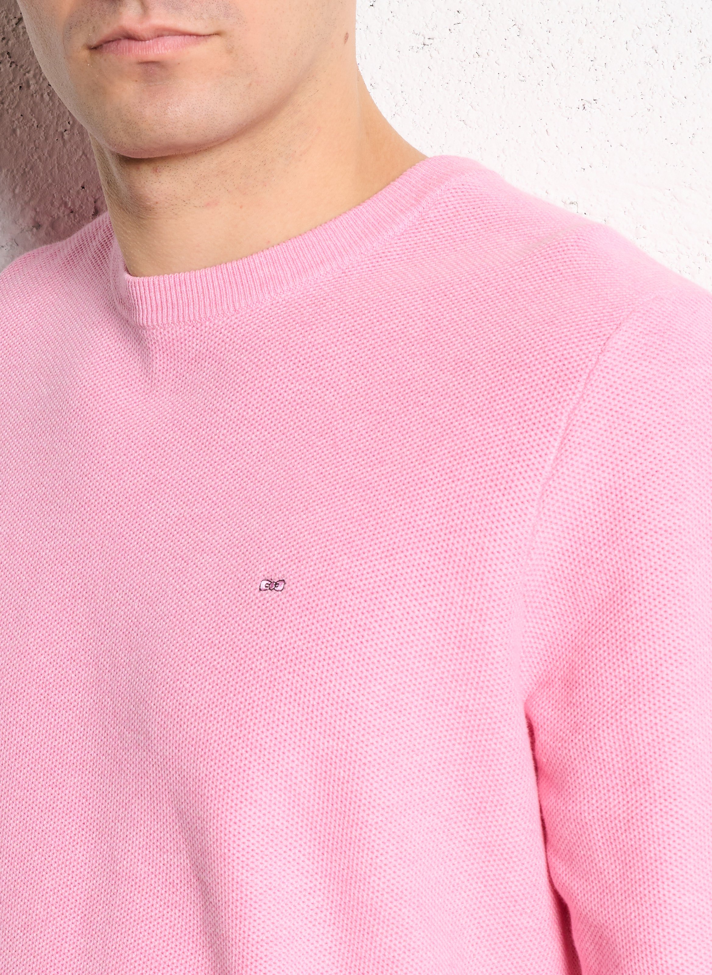 Pull col rond uni à broderie nœud EDEN PARK Rose