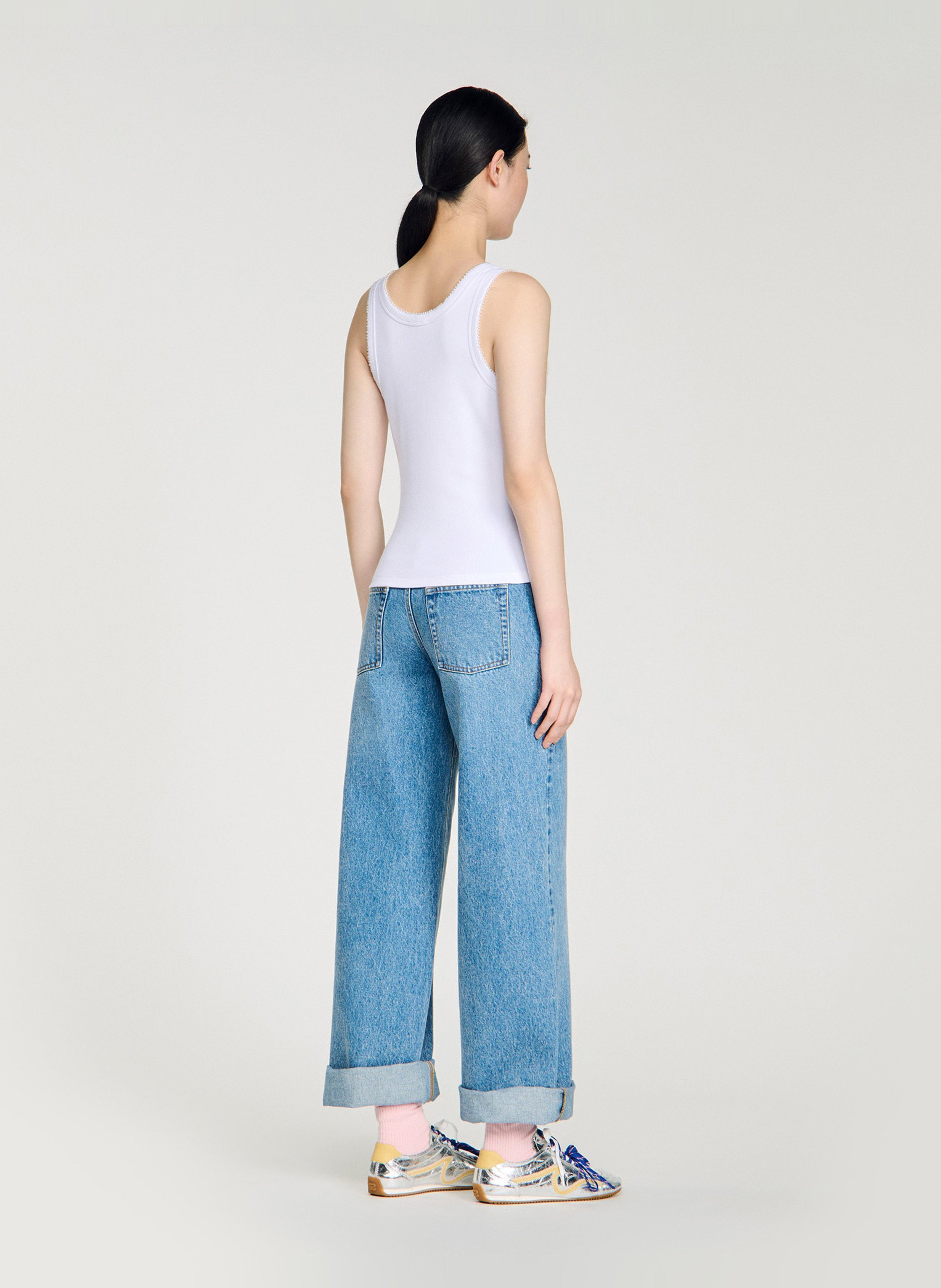 Round neck tank top in blended cotton SANDRO White