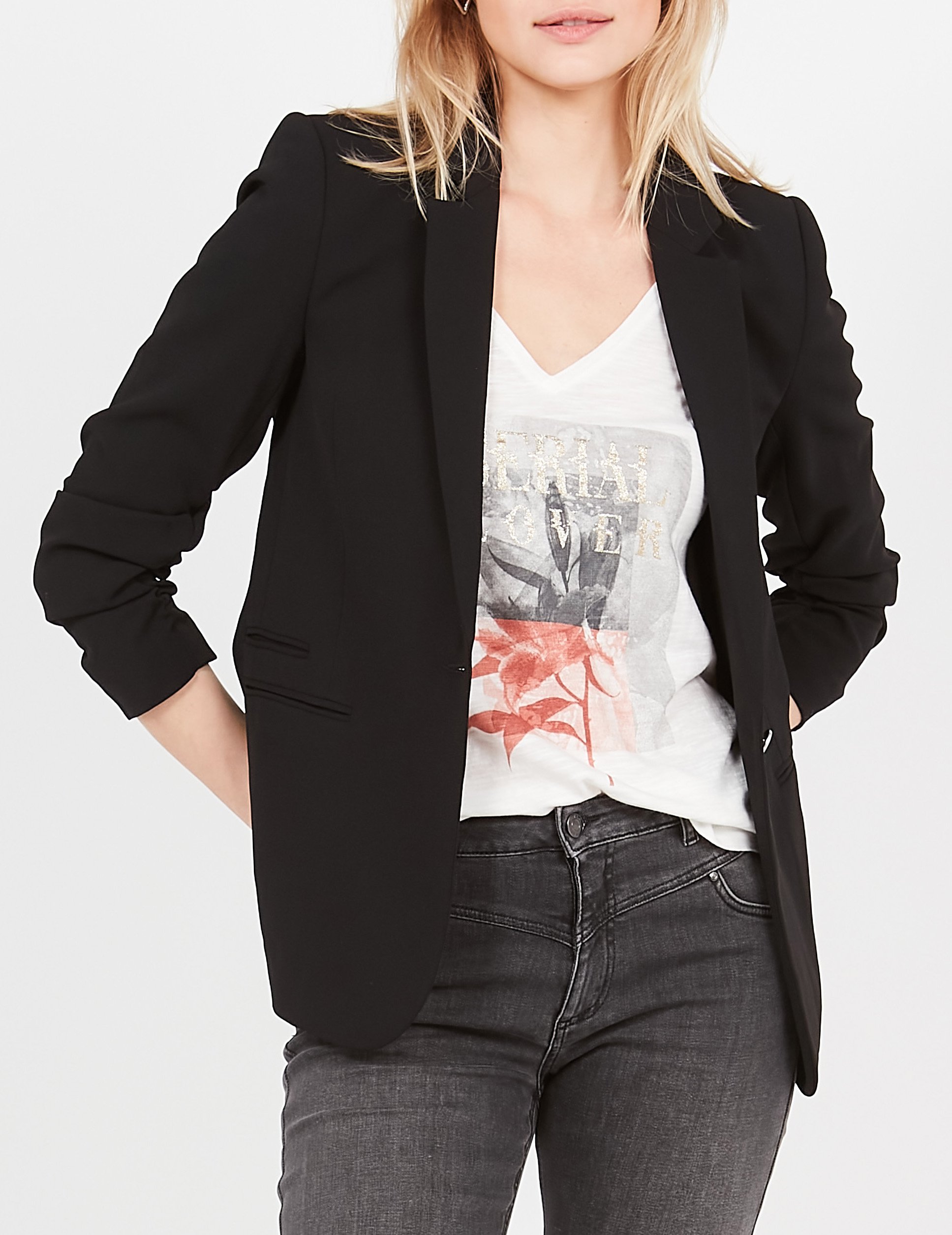 Veste col tailleur en crêpe  IKKS Noir