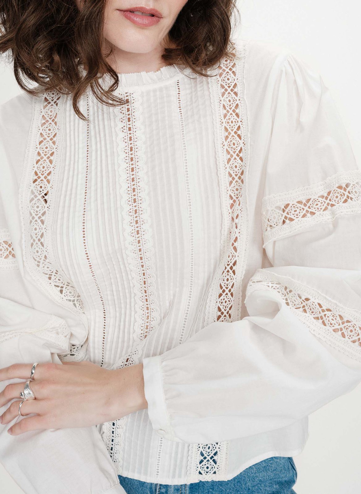 Blouse col montant en coton GRACE ET MILA Beige