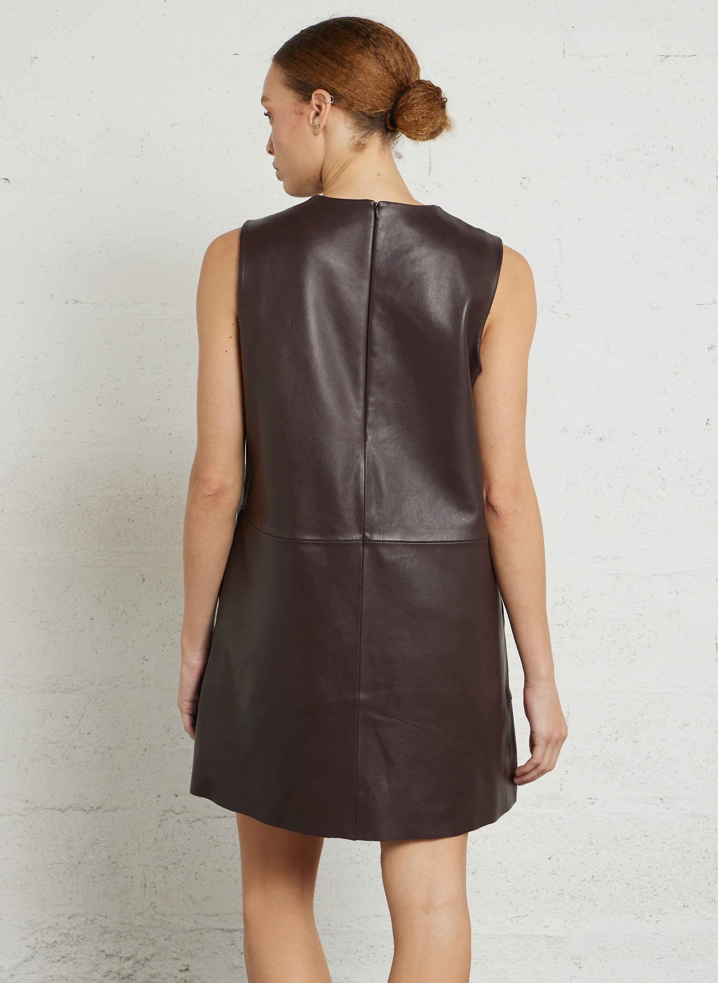 Korte, leren jurk met ronde hals MAISON 123 Rood