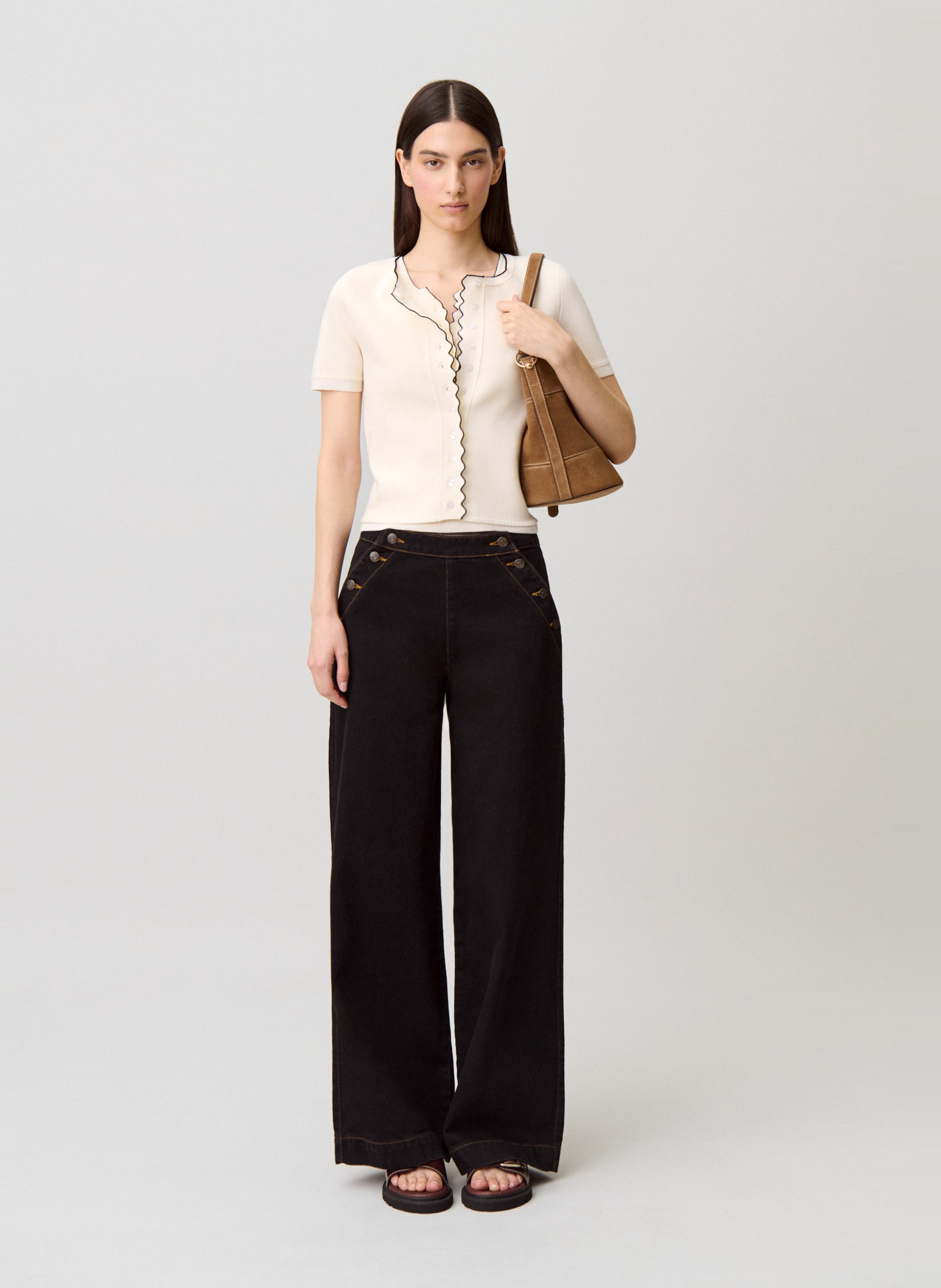 Gilet droit col rond en maille CLAUDIE PIERLOT Beige