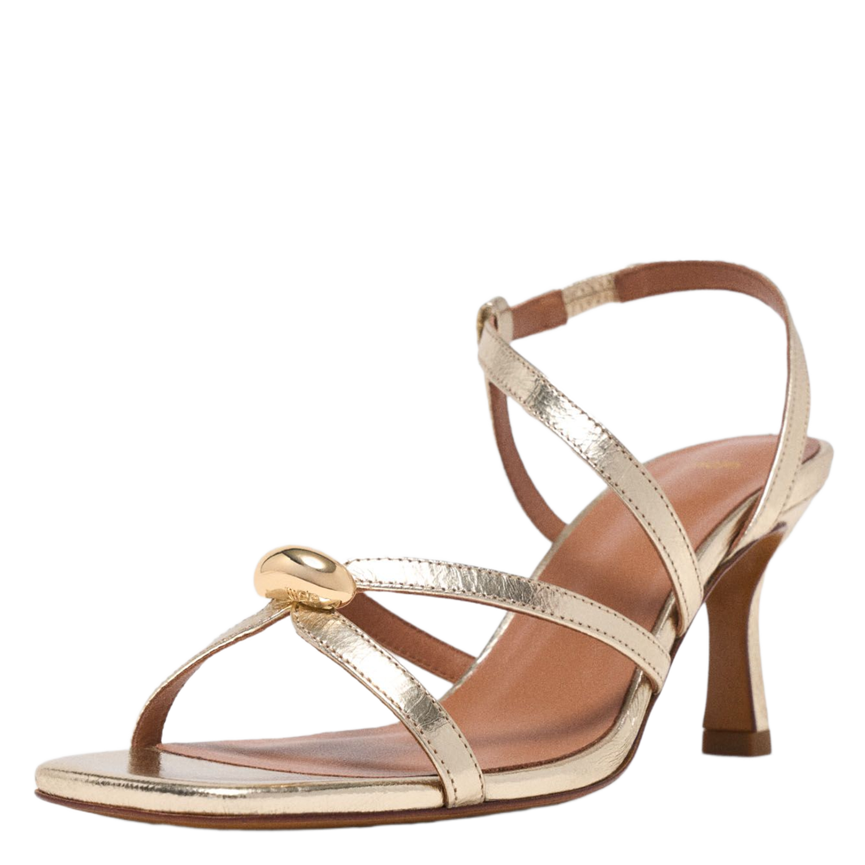 Glanzende, leren sandalen met hak MAJE Goudkleurig