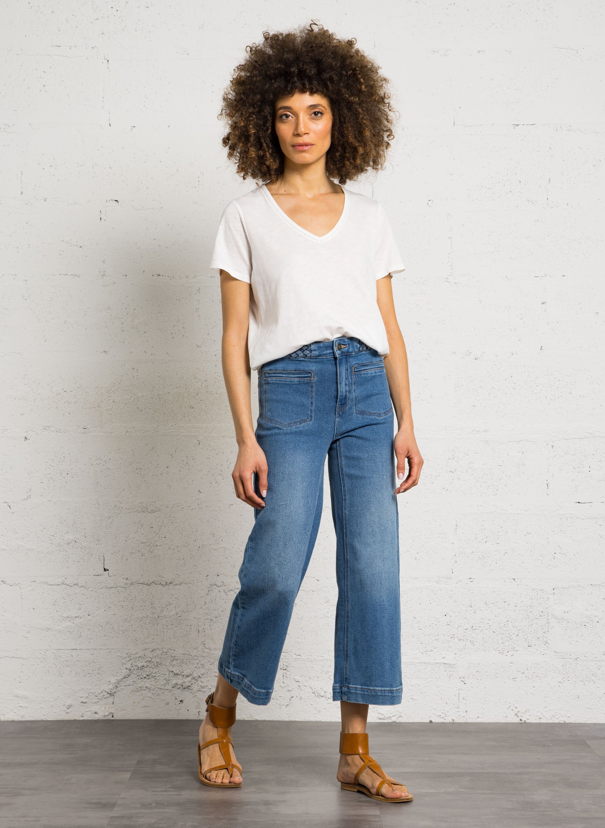 Kurze Hose in Uni mit geflochtener Gürtel MAISON 123 Blau