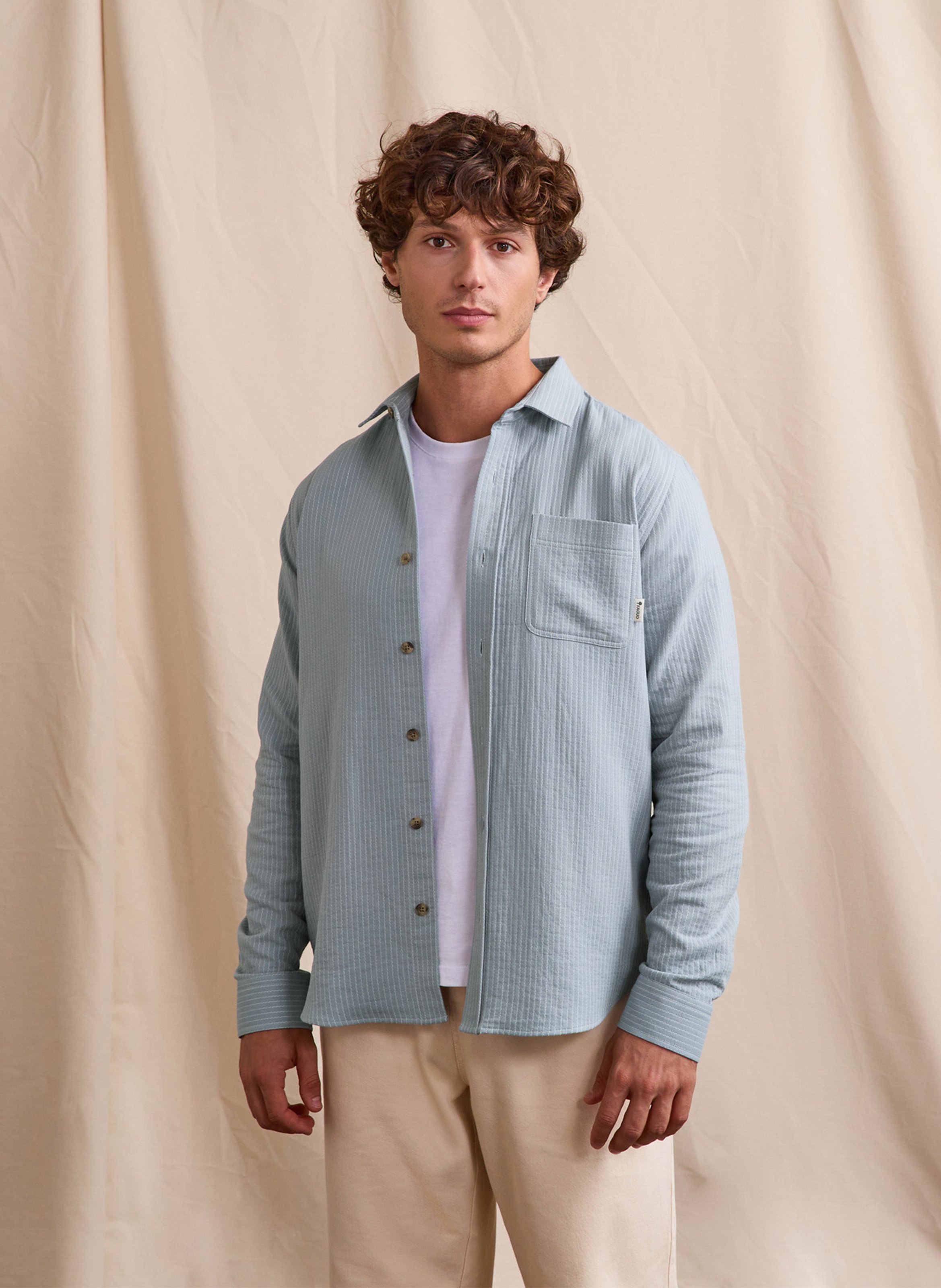 Chemise droite col classique en coton rayé FAGUO Gris