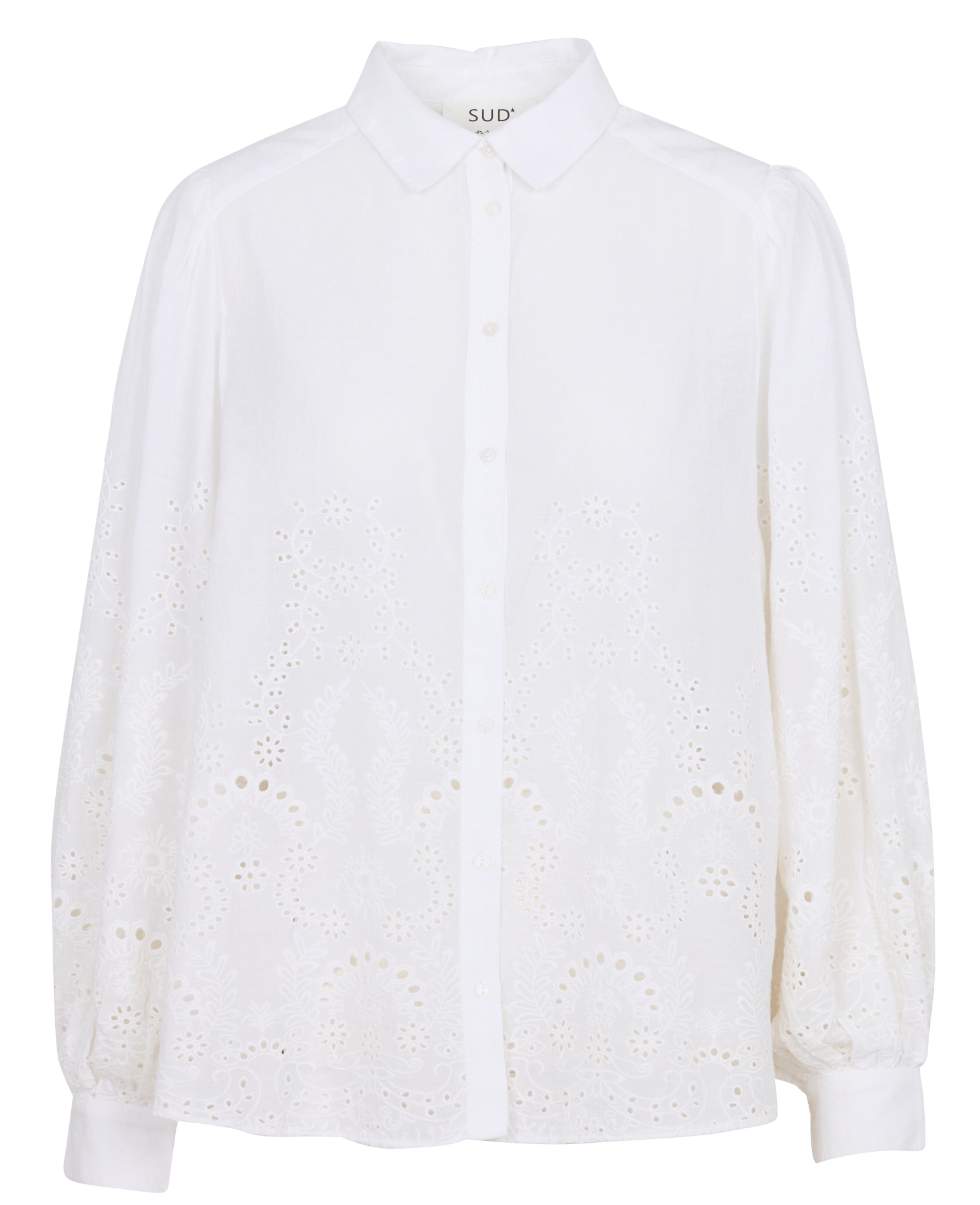 Chemise ample col classique broderie anglaise en coton SUD EXPRESS Blanc