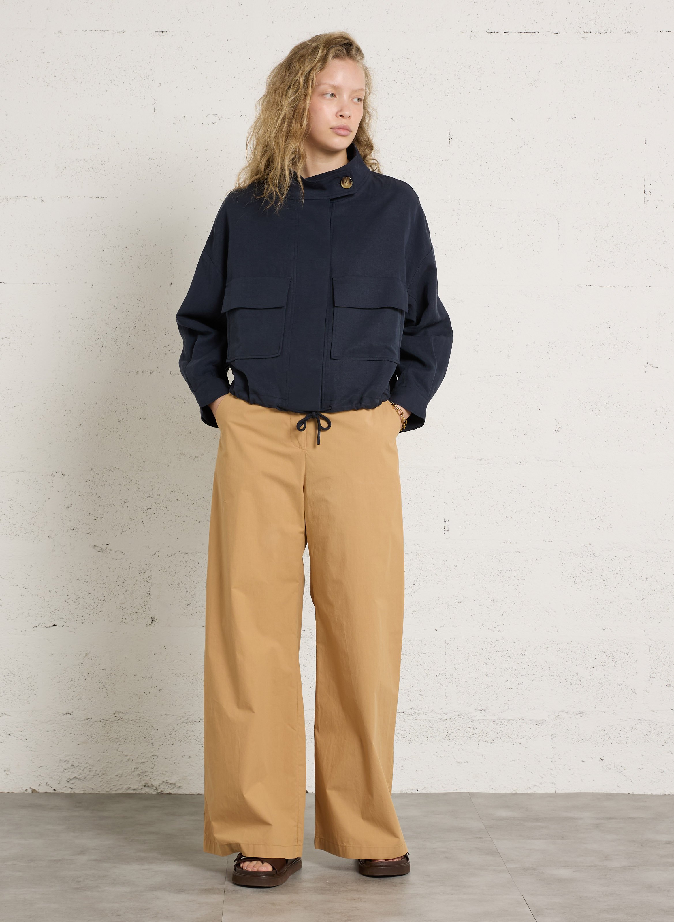 Wide-leg organic cotton pants SUNCOO Beige