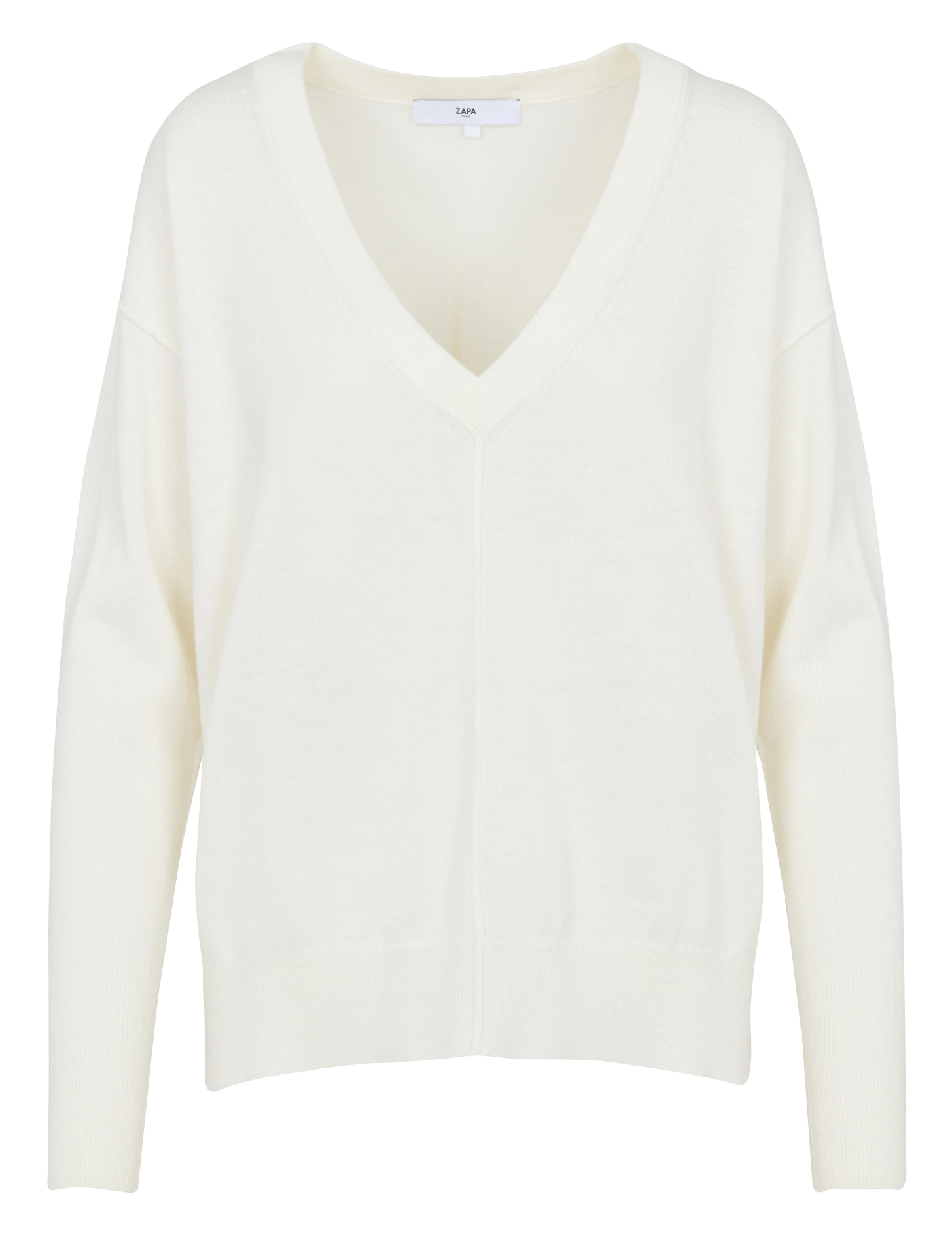 Pull droit col V uni ZAPA Blanc