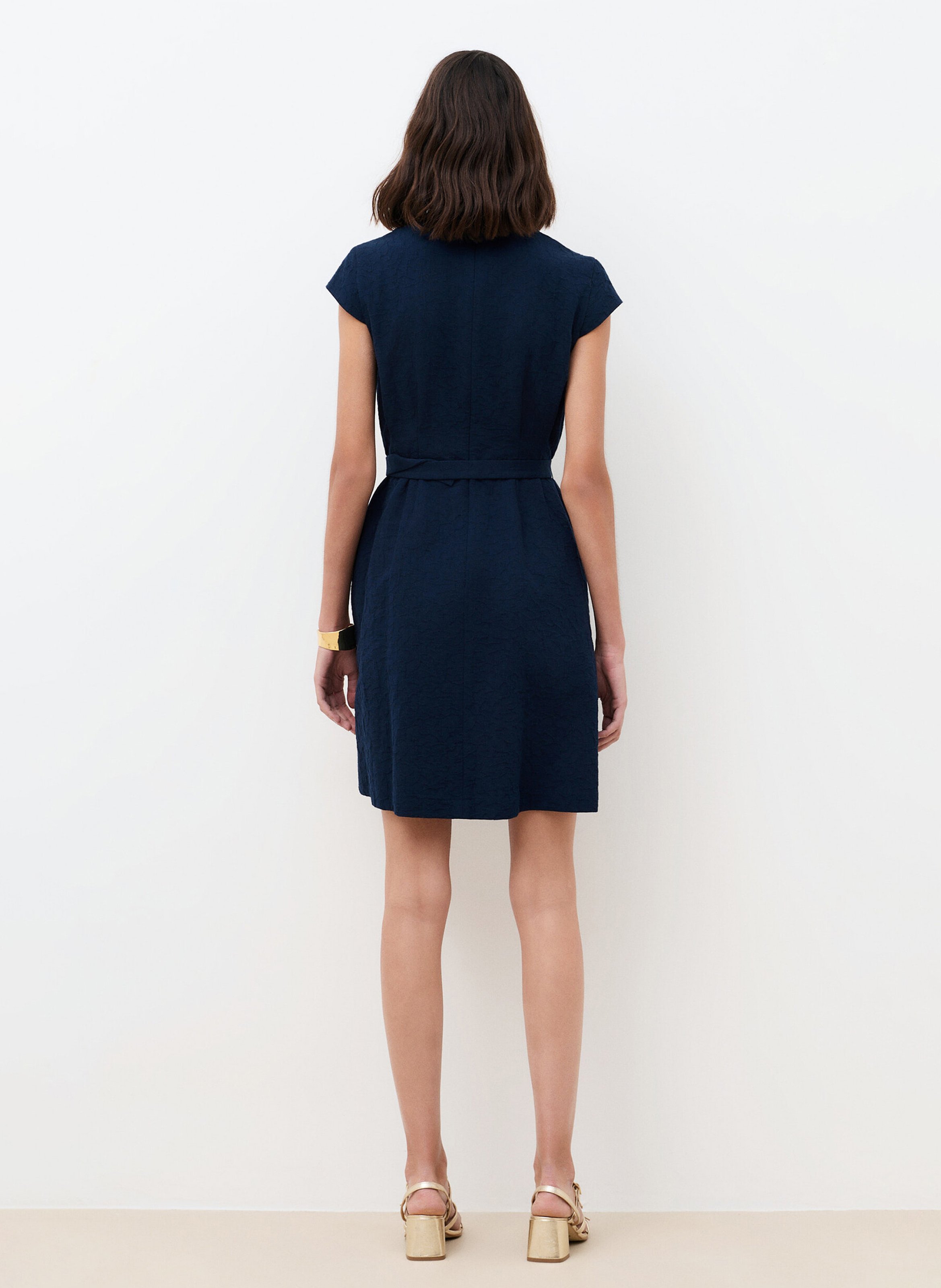 Robe courte col V en coton CAROLL Bleu