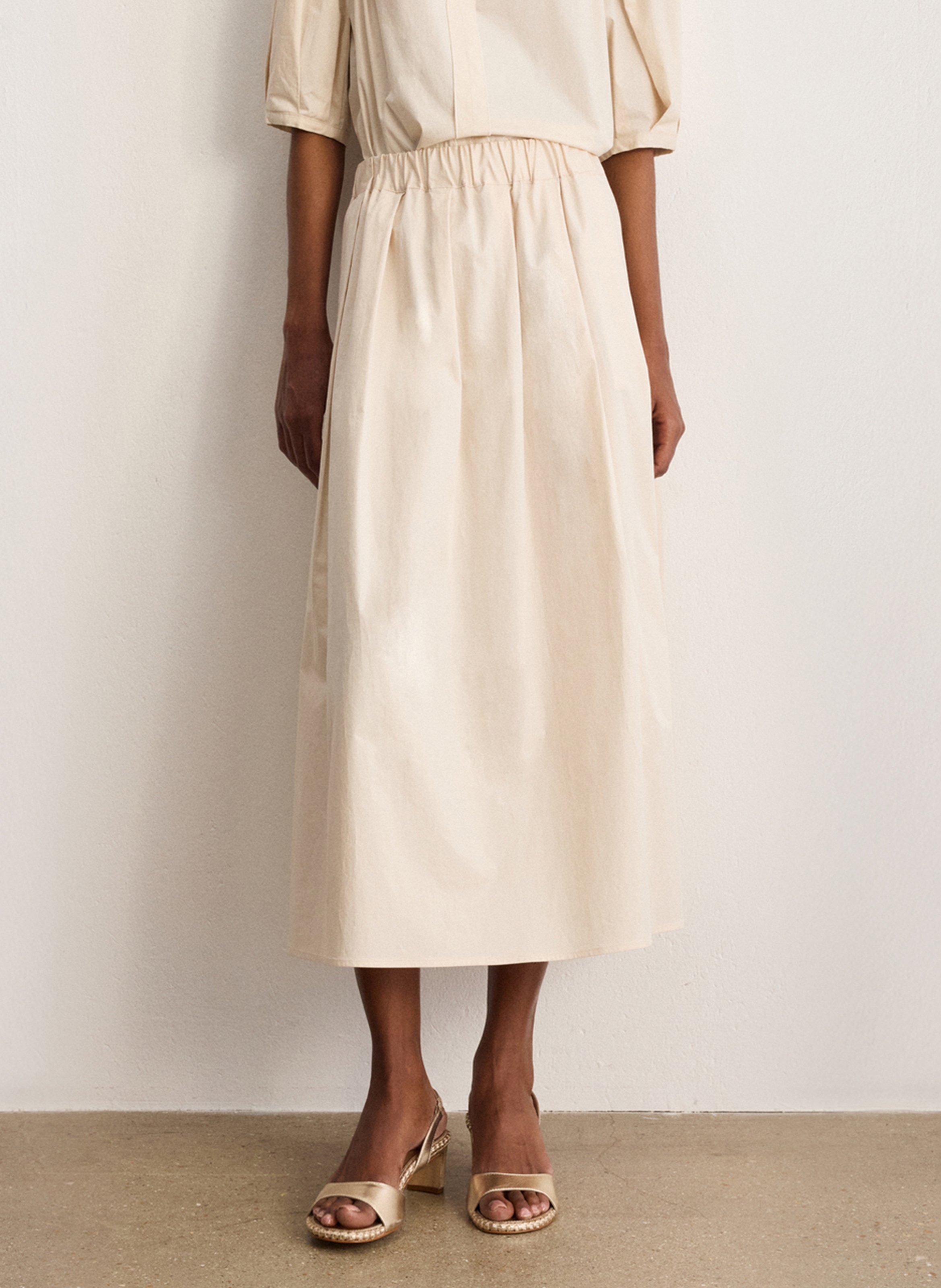 Jupe midi en coton mélangé PABLO Beige