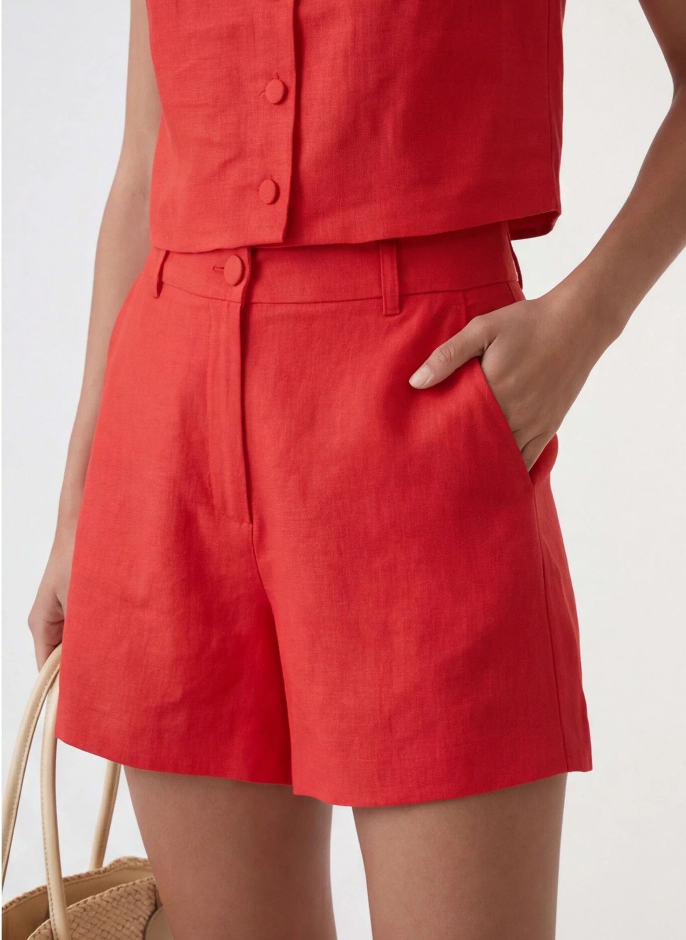 Weite Shorts aus Leinen mit hohem Bund KOOKAI Rot