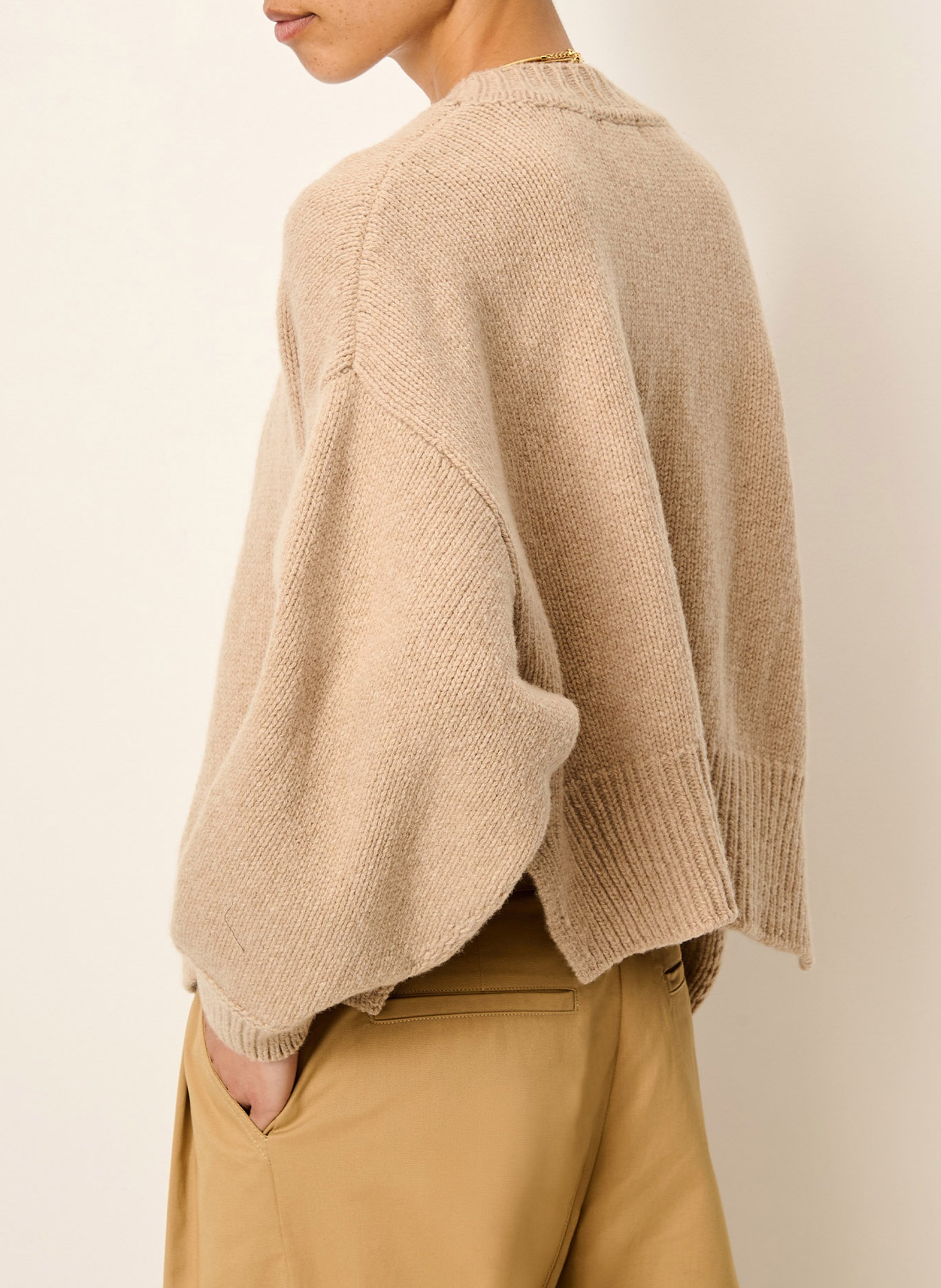 Oversized V-neck wool cardigan SESSUN Beige