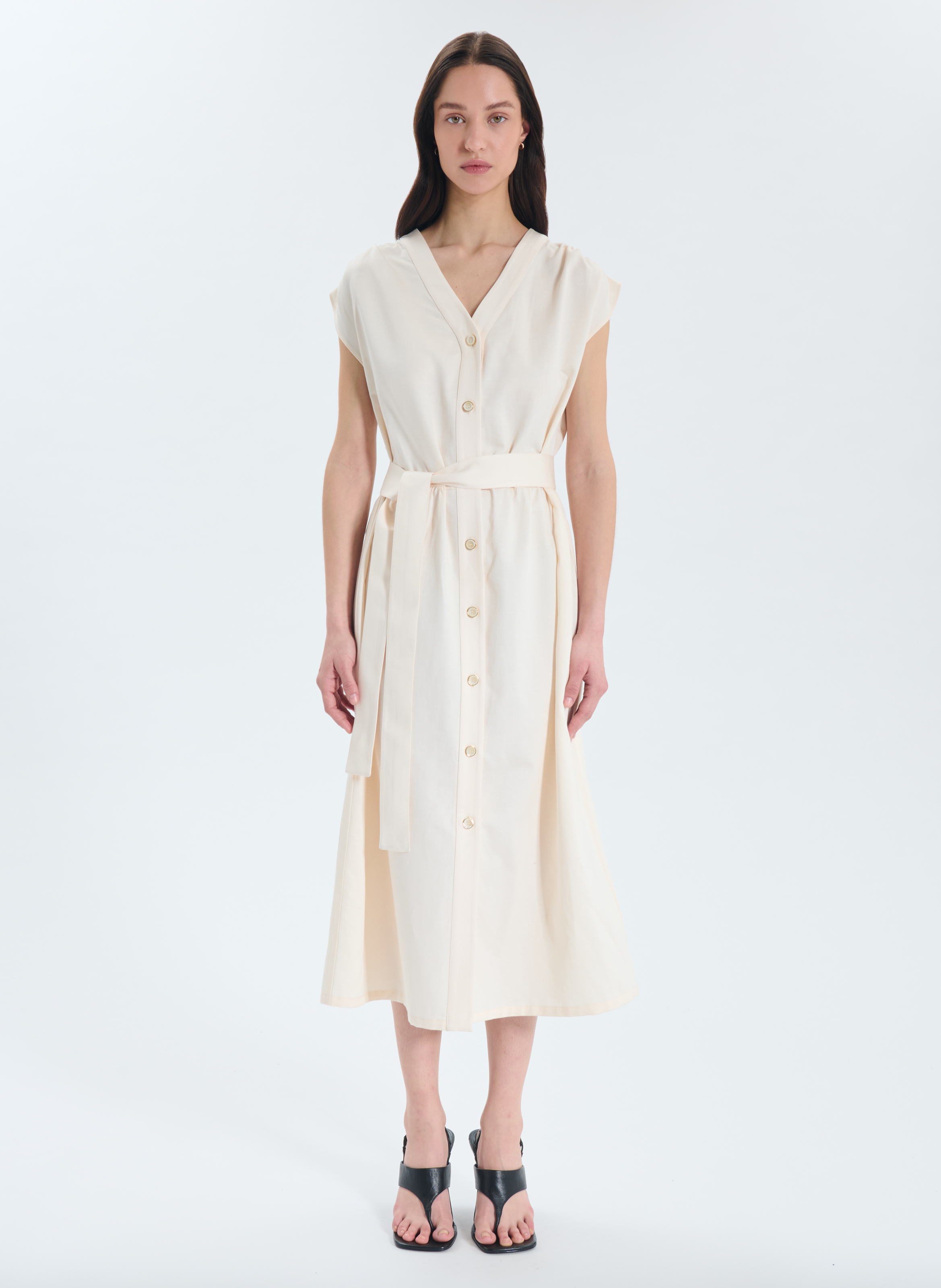 Robe midi col v ZAPA Blanc