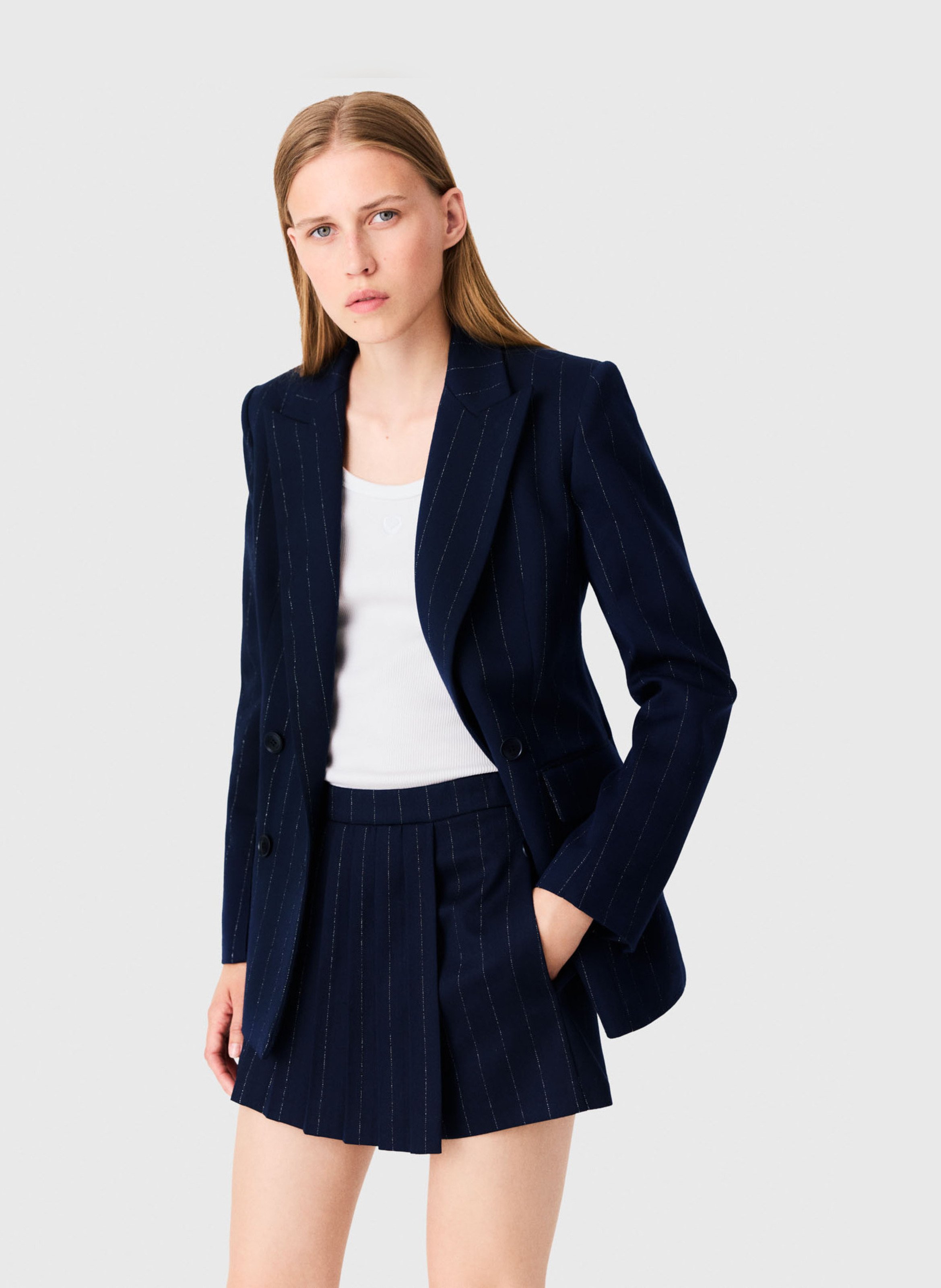 Korte rok met fijne strepen MAJE Blauw