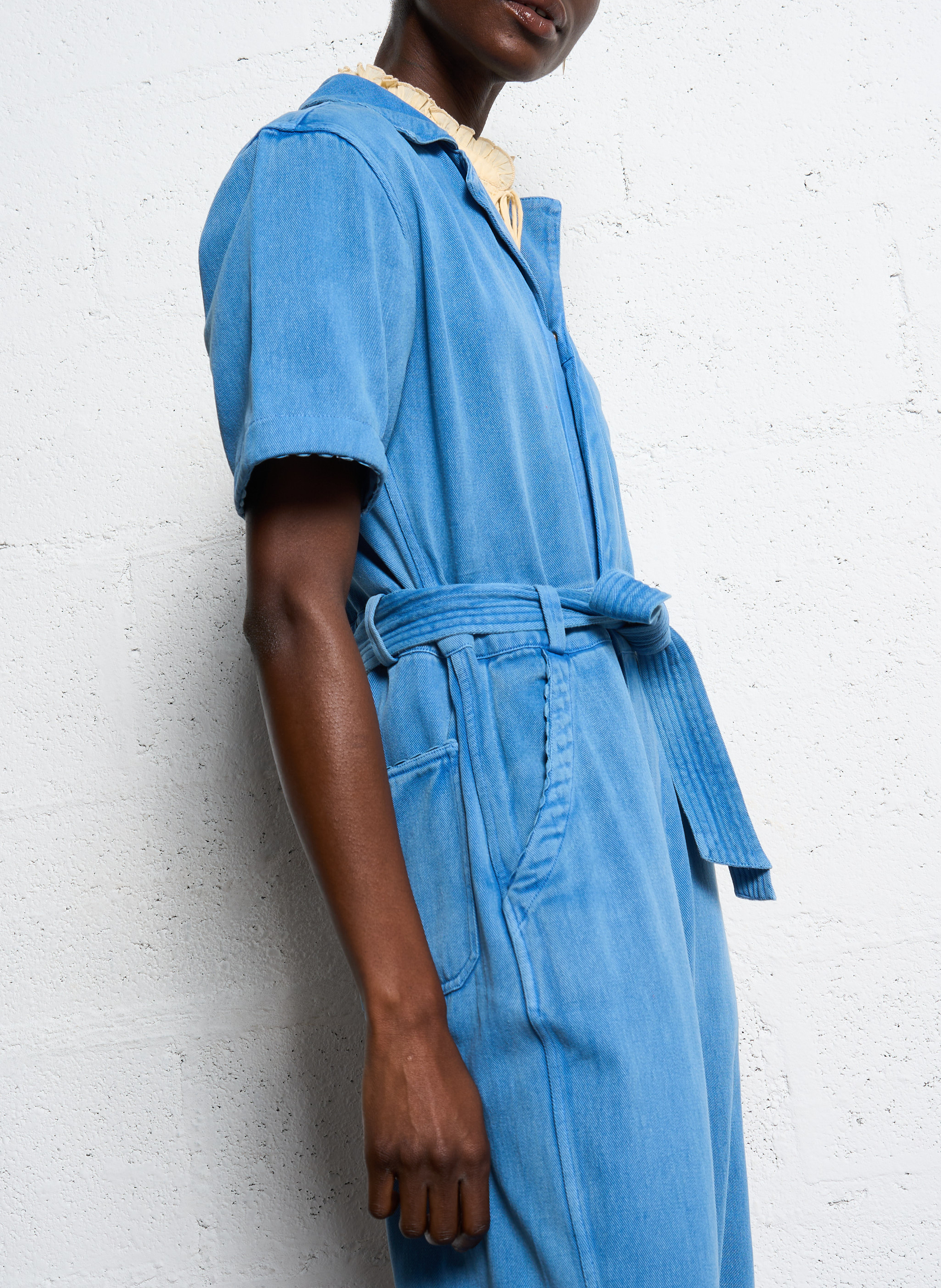 Denim jumpsuit with tailored collar LOUISE MISHA Blue