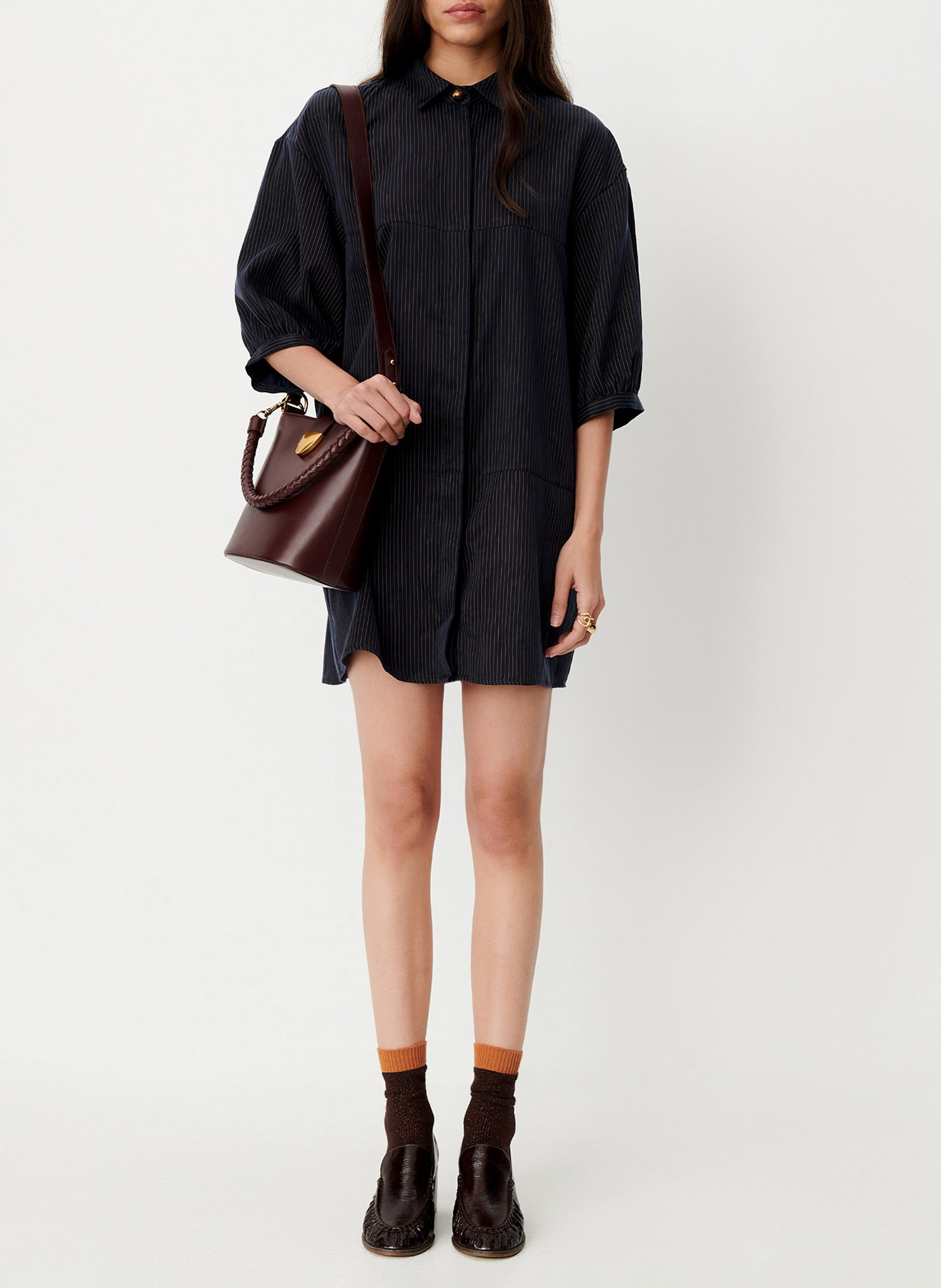 Short straight dress with classic striped collar SESSUN Blue