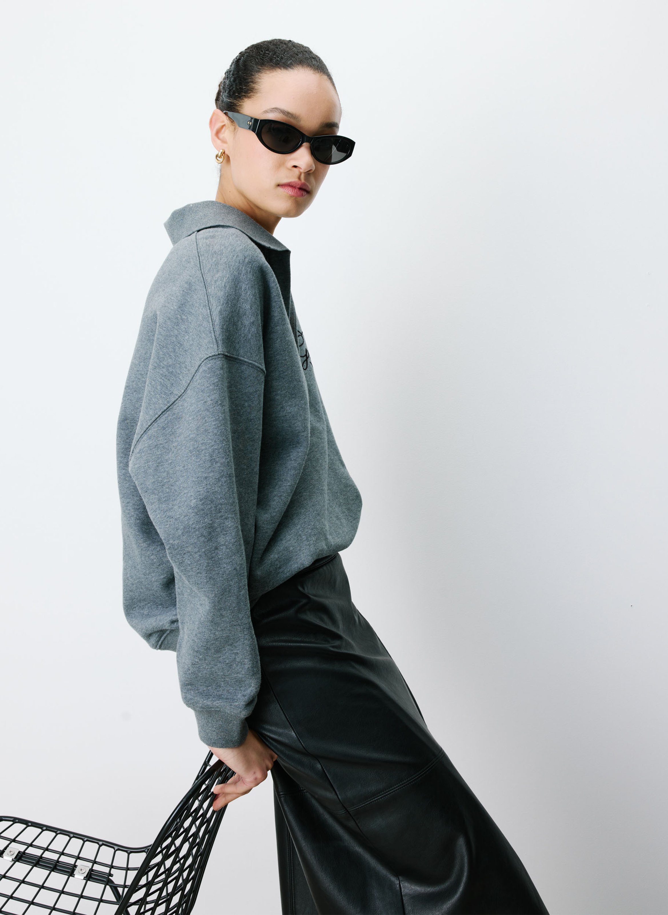 Round-neck cotton-blend sweatshirt GRACE ET MILA Black