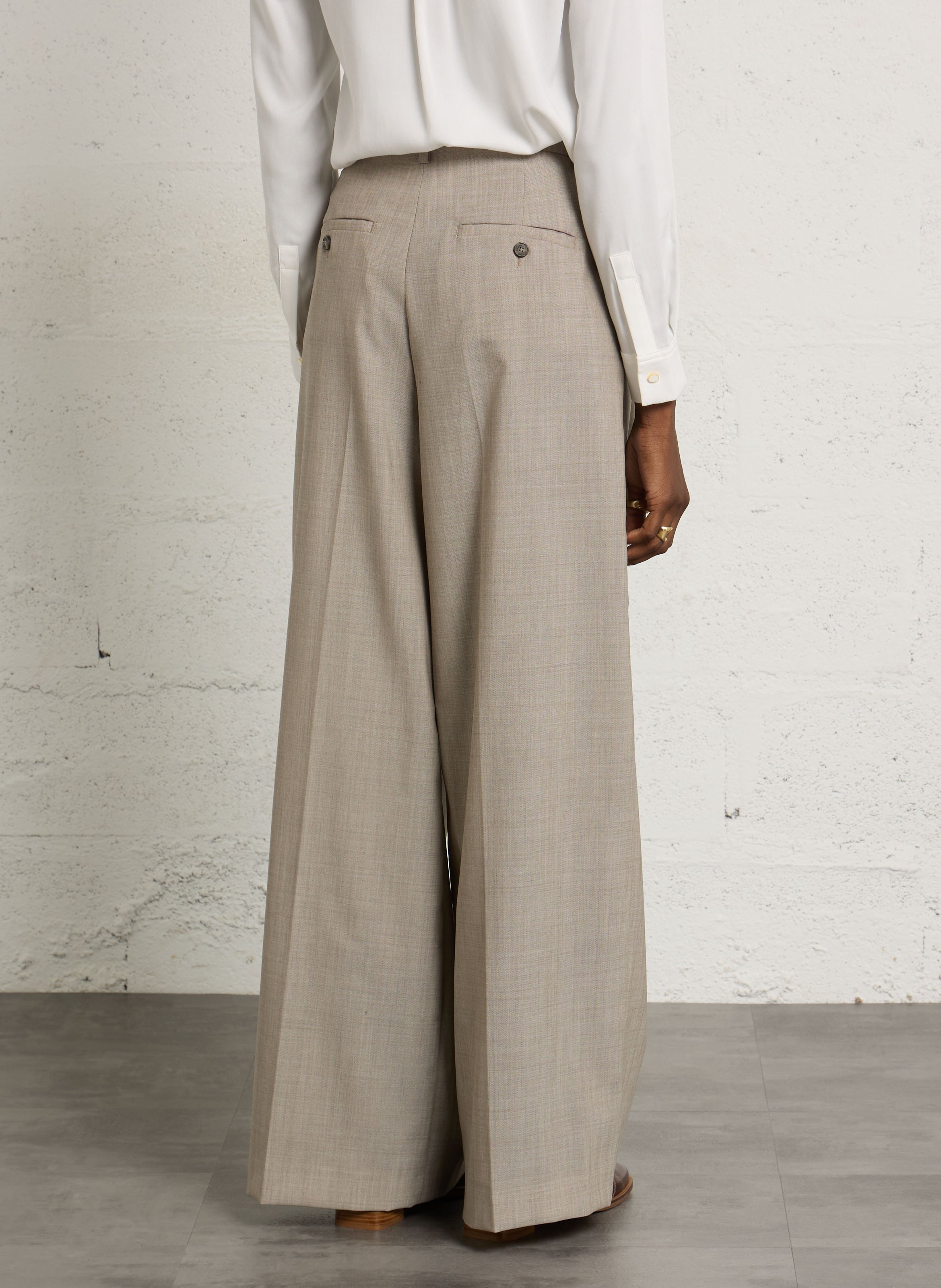 Pantalon large à plus en laine MAX MARA WEEK END Marron