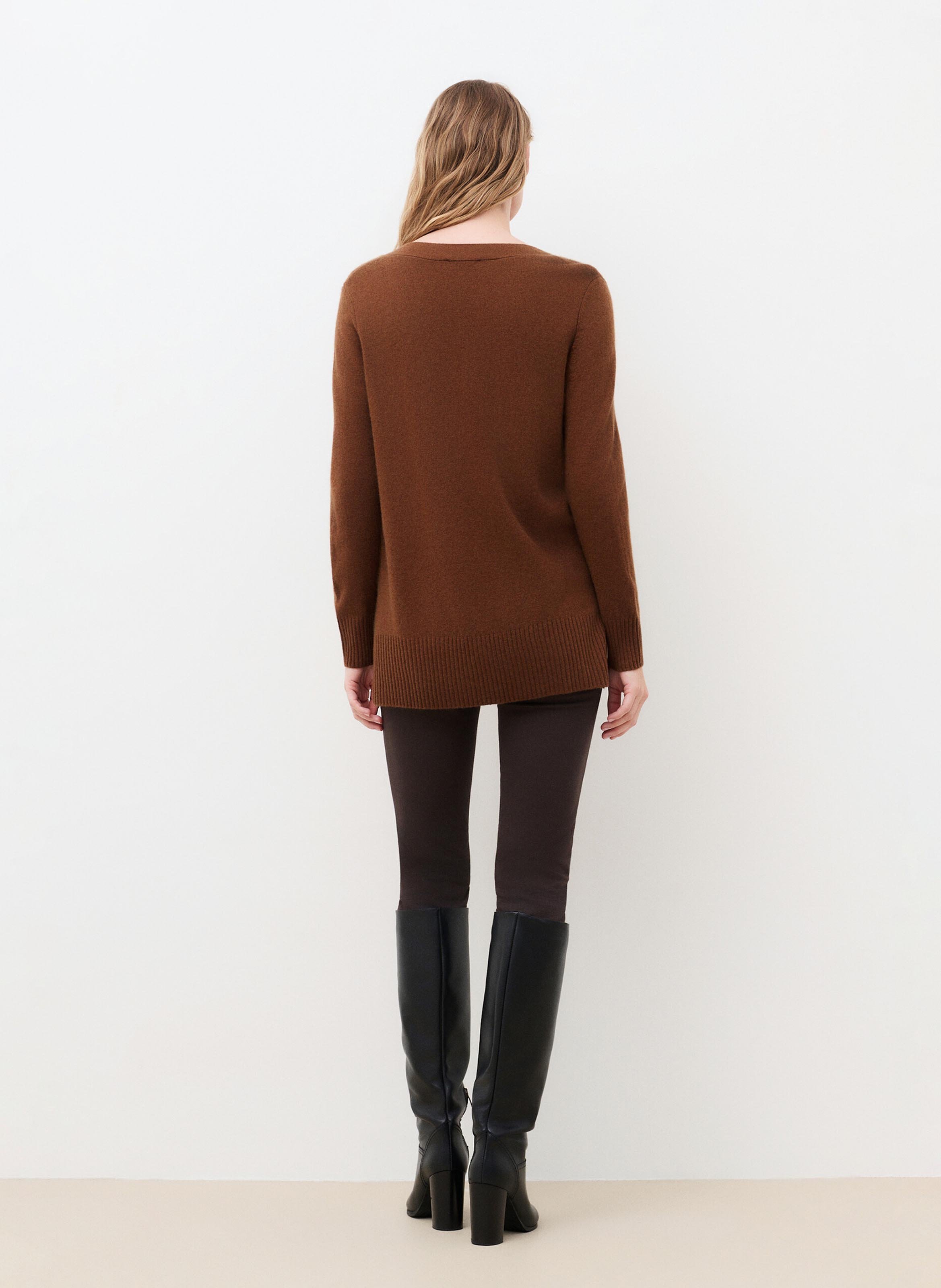 Pull col V en cachemire  CAROLL Marron