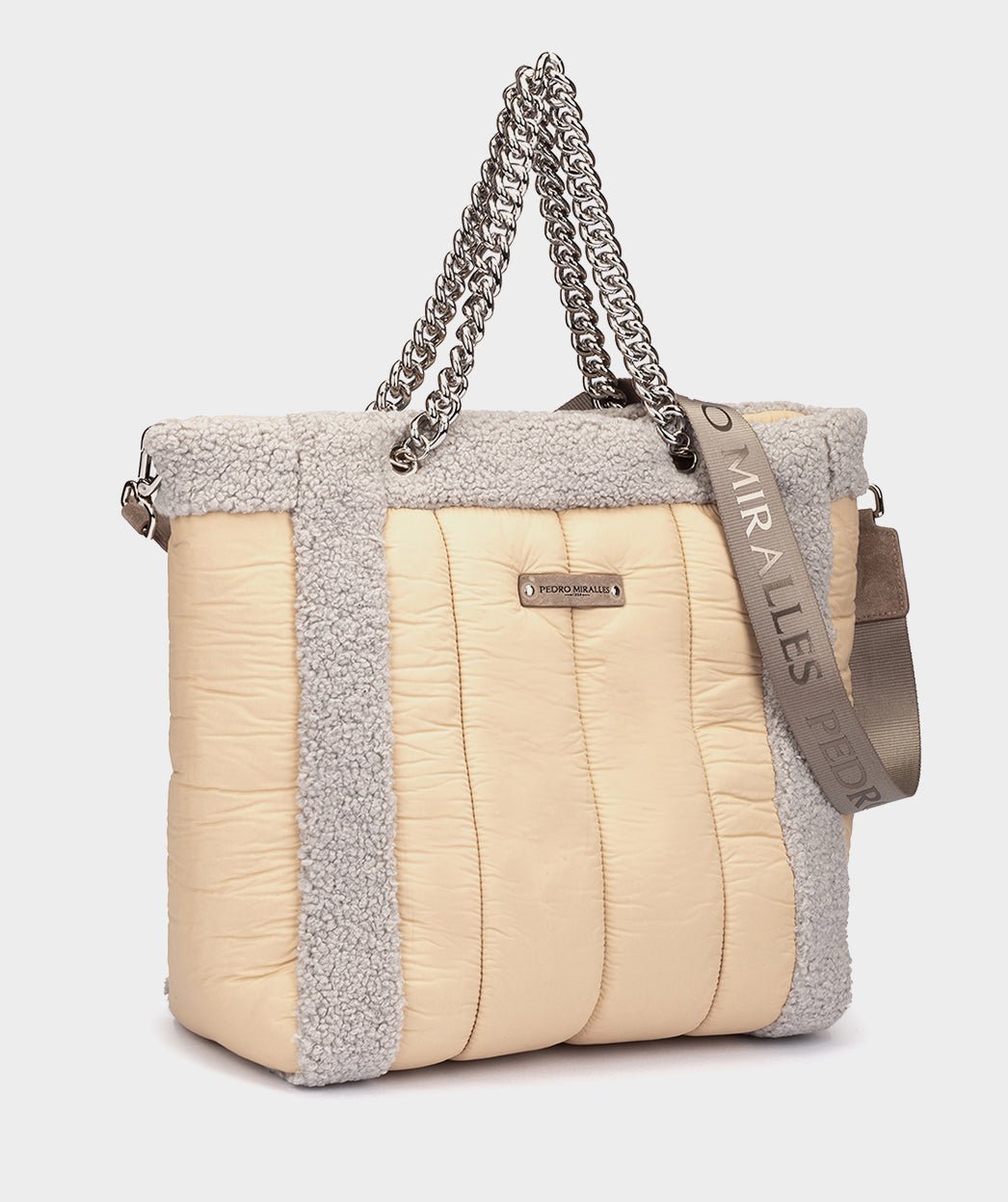 Sheepskin and fabric crossbody bag PEDRO MIRALLES Beige