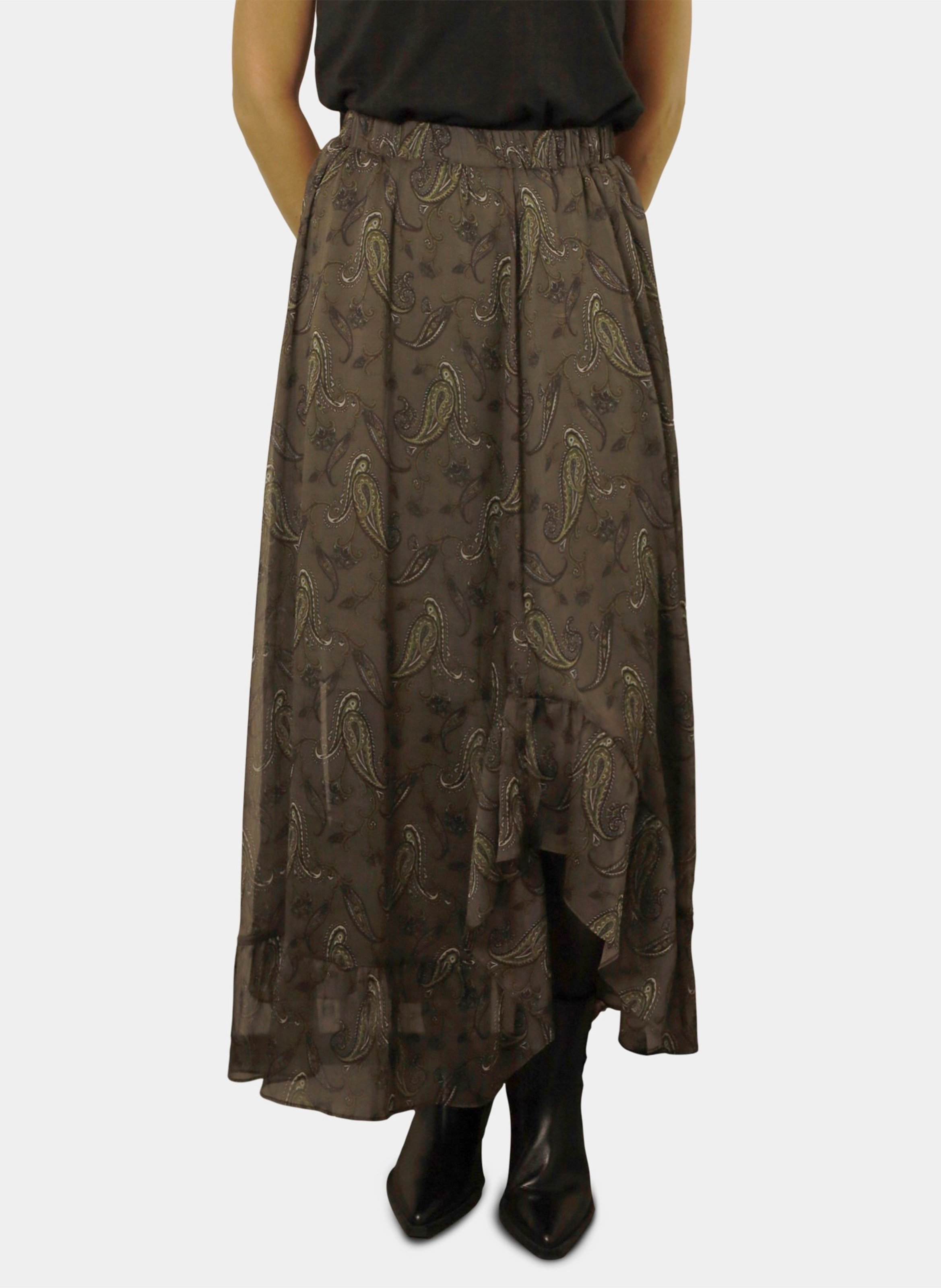 Langer, asymmetrischer Rock mit Print IKKS Khaki