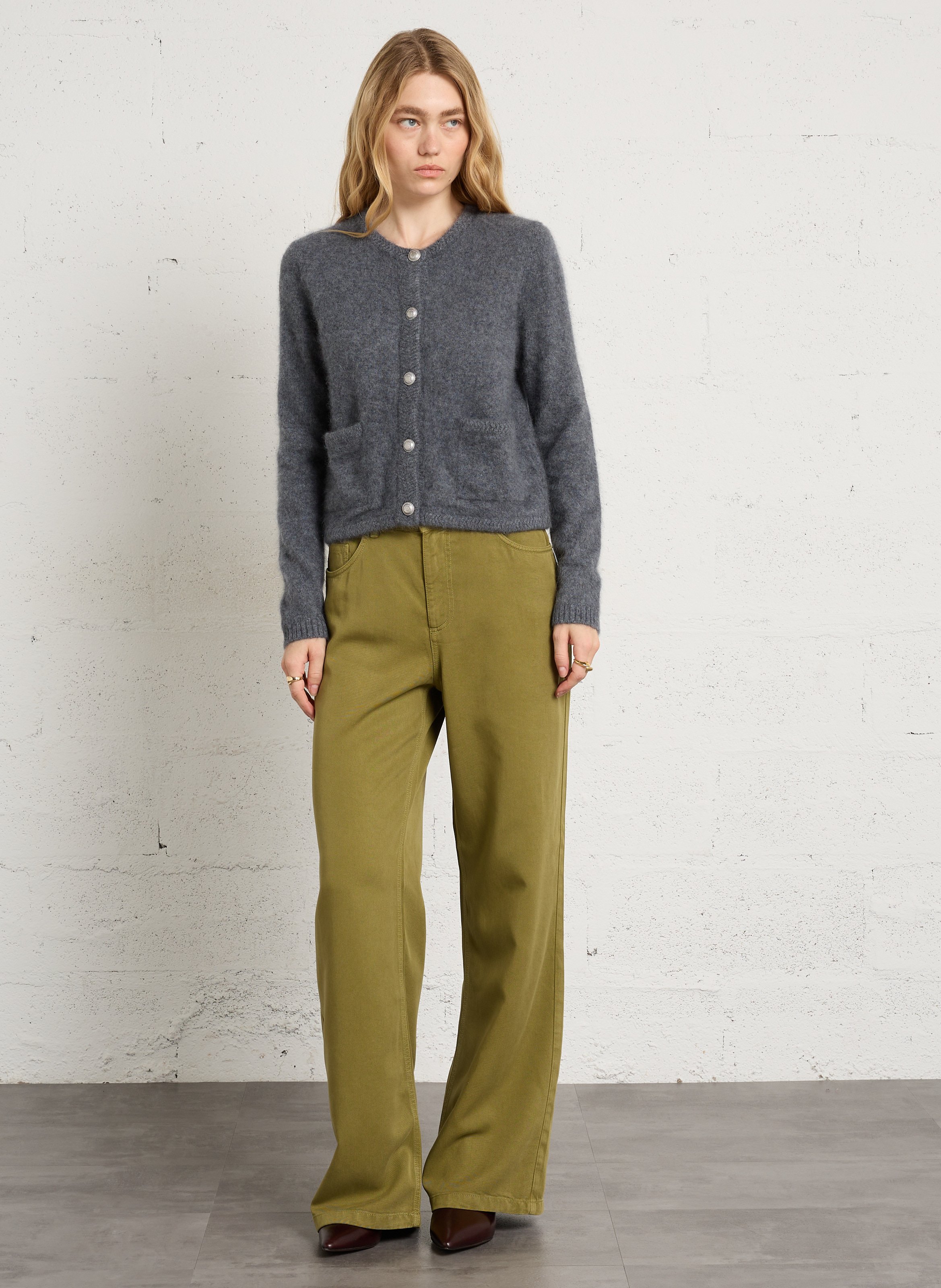 Strickjacke aus Wolle mit Rundhalsausschnitt IKKS Grau