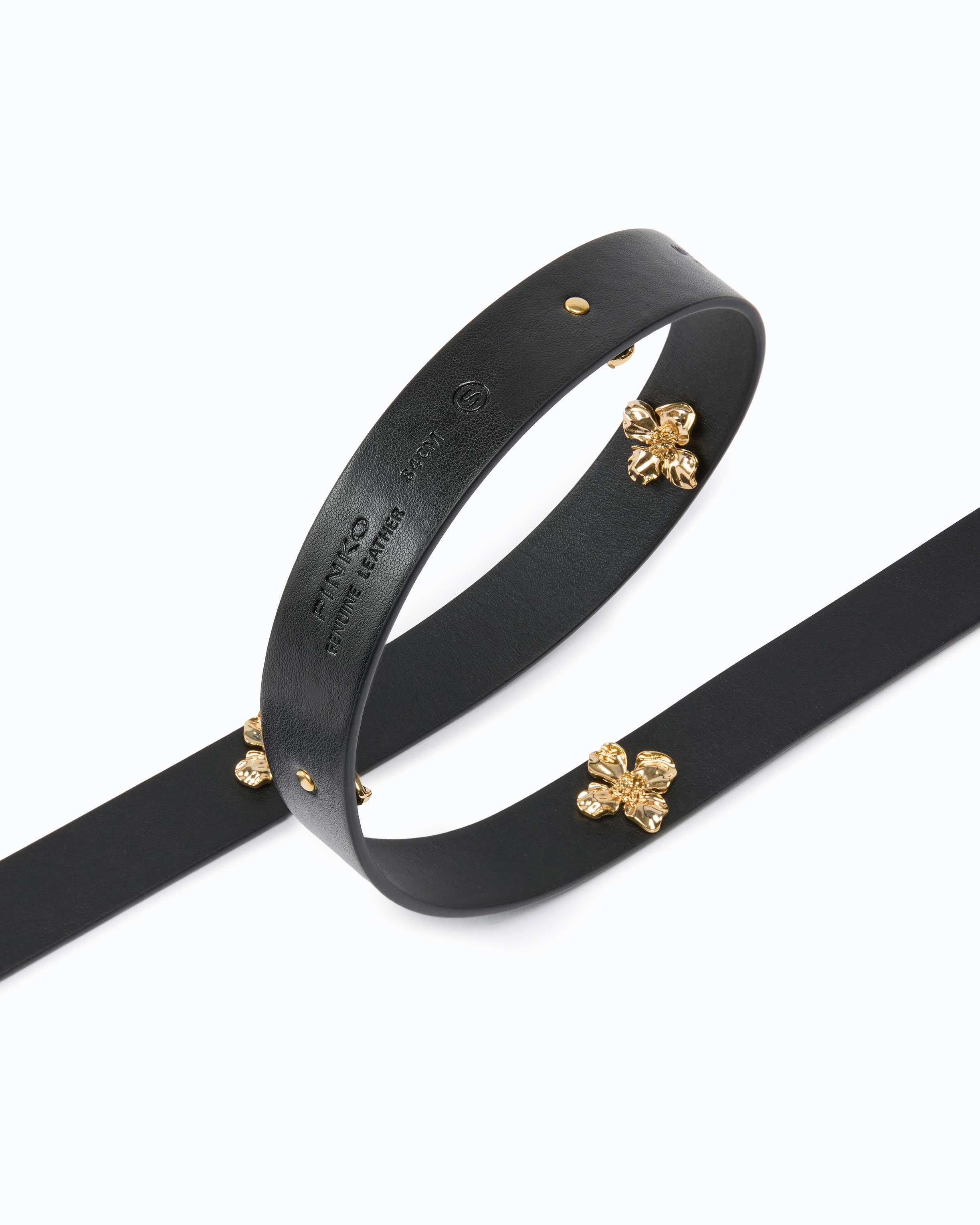 Leather belt with flower-shaped studs, 2 cm PINKO Multicolored
