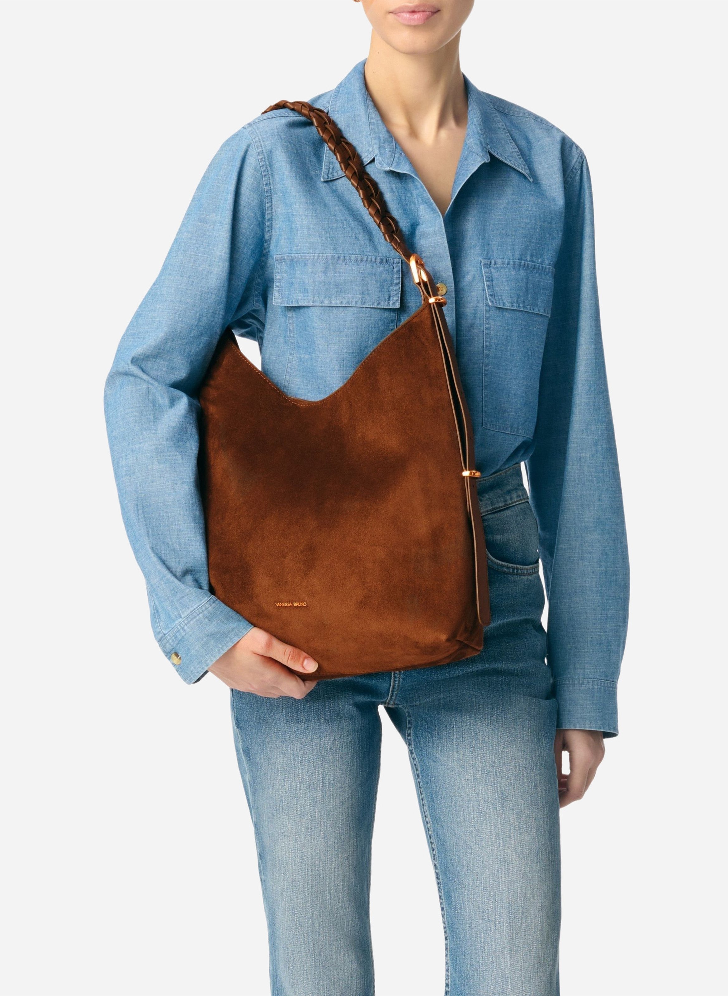 Leather clutch bag VANESSA BRUNO Brown