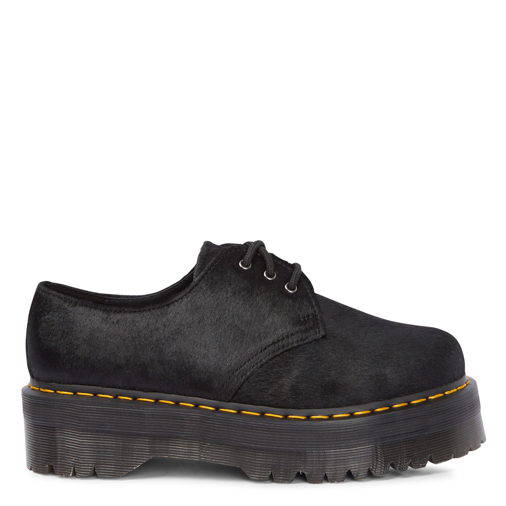 Fuzzy leather platform Derby shoes DR. MARTENS Black