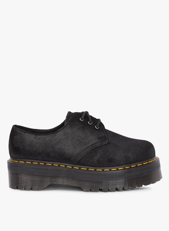 Derbies a plateforme poils longs en cuir Noir